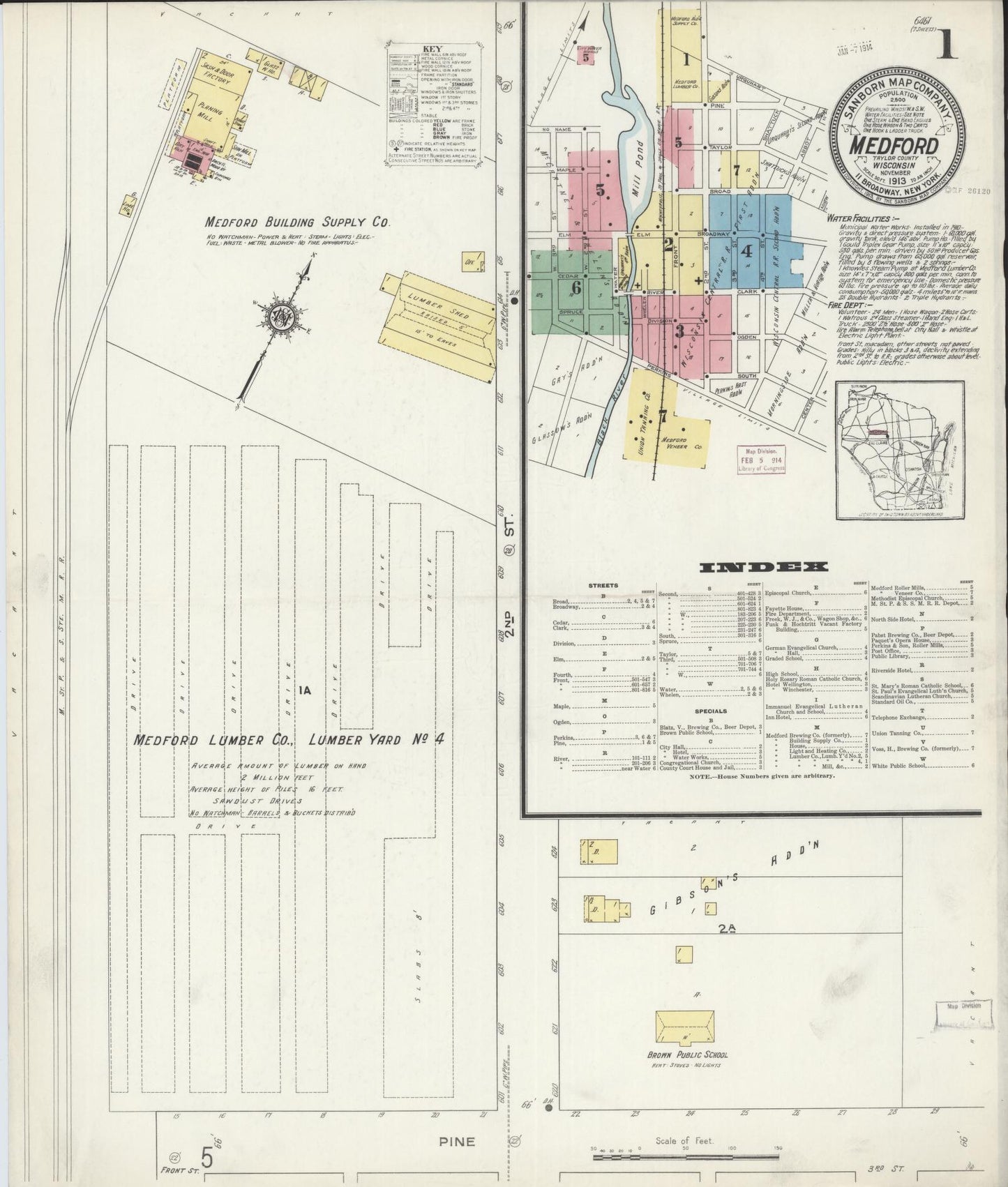Sanborn Fire Insurance Map from Medford, Taylor County, Wisconsin (1913), Sheet #0001 - Historic Sanborn Fire Insurance Map Print, vintage old map wall art, antique decor, genealogy gift, Wisconsin Wisconsin map