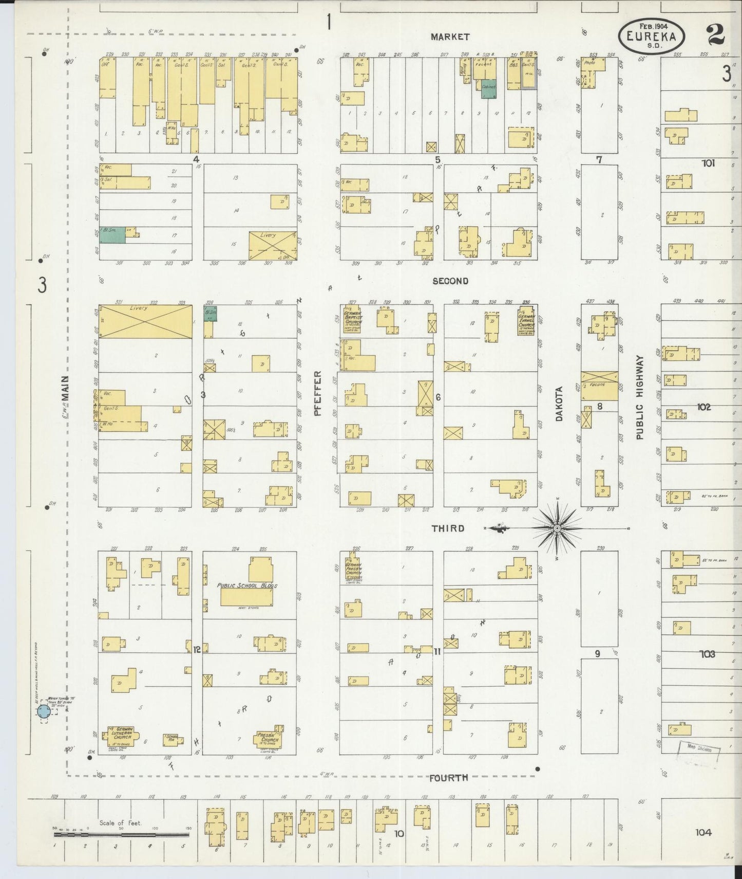 Sanborn Fire Insurance Map from Eureka, McPherson County, South Dakota (1904), Sheet #0002 - Historic Sanborn Fire Insurance Map Print, vintage old map wall art, antique decor, genealogy gift, South Dakota South Dakota map