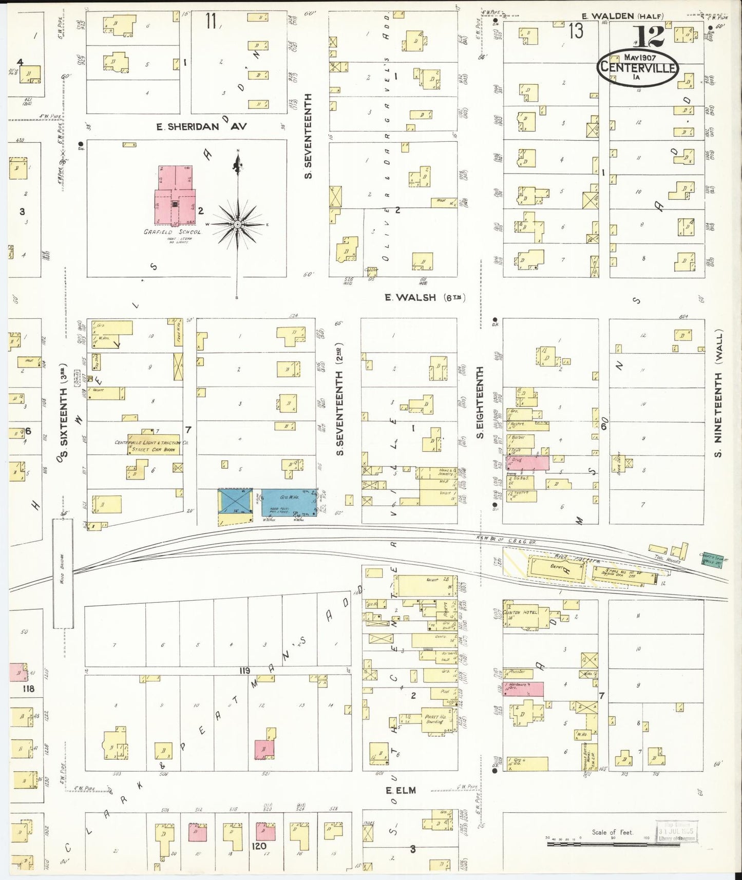 Sanborn Fire Insurance Map from Centerville, Appanoose County, Iowa (1907), Sheet #0012 - Historic Sanborn Fire Insurance Map Print, vintage old map wall art