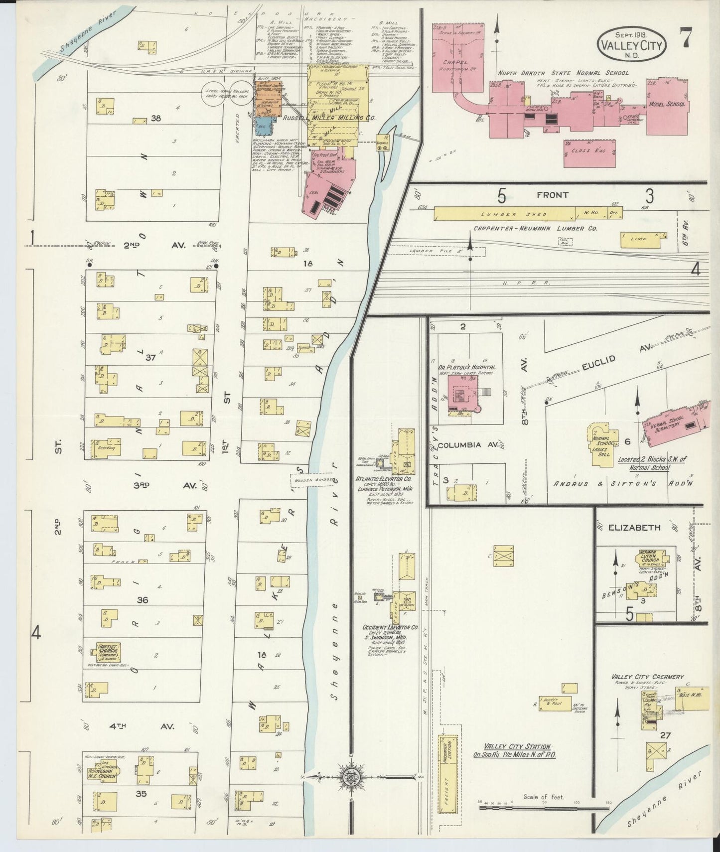 Sanborn Fire Insurance Map from Valley City, Barnes County, North Dakota (1913), Sheet #0007 - Historic Sanborn Fire Insurance Map Print, vintage old map wall art, antique decor, genealogy gift, North Dakota North Dakota map