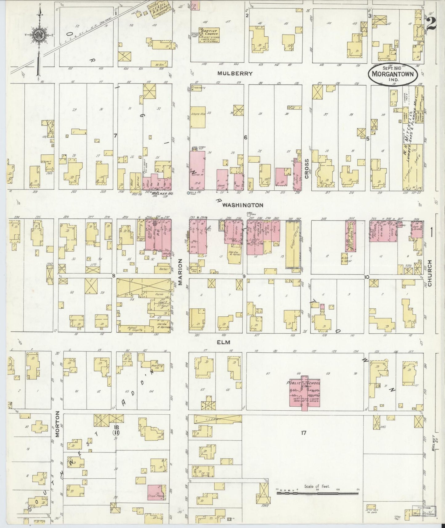 Sanborn Fire Insurance Map from Morgantown, Morgan County, Indiana (1910), Sheet #0002 - Complete Map Set gallery image, historic Sanborn map, vintage wall art, Indiana Indiana
