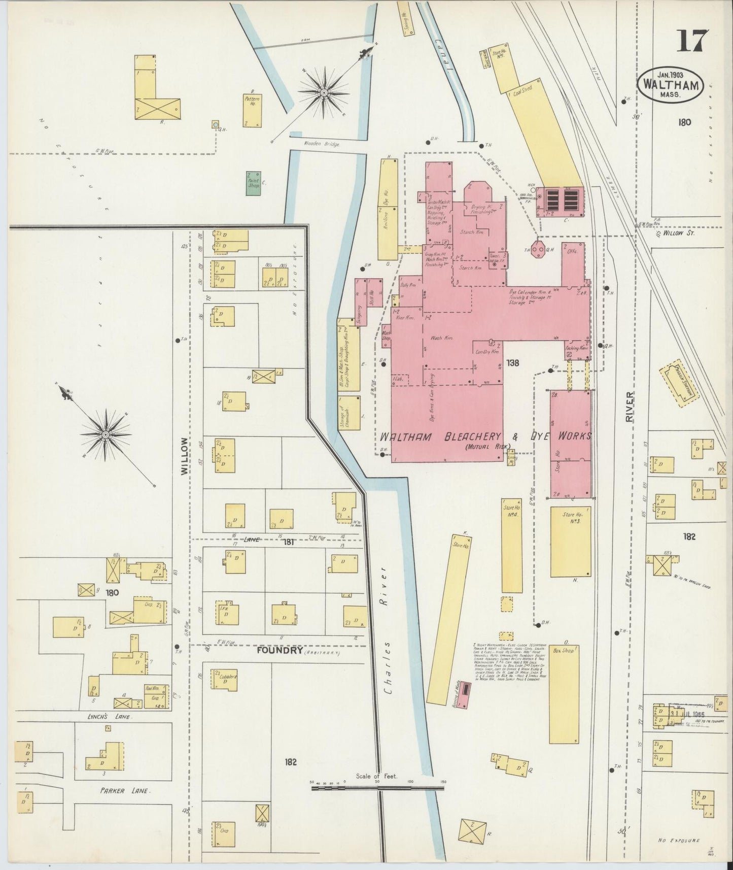 Sanborn Fire Insurance Map from Waltham, Middlesex County, Massachusetts (1903), Sheet #0017 - Historic Sanborn Fire Insurance Map Print, vintage old map wall art, antique decor, genealogy gift, Massachusetts Massachusetts map