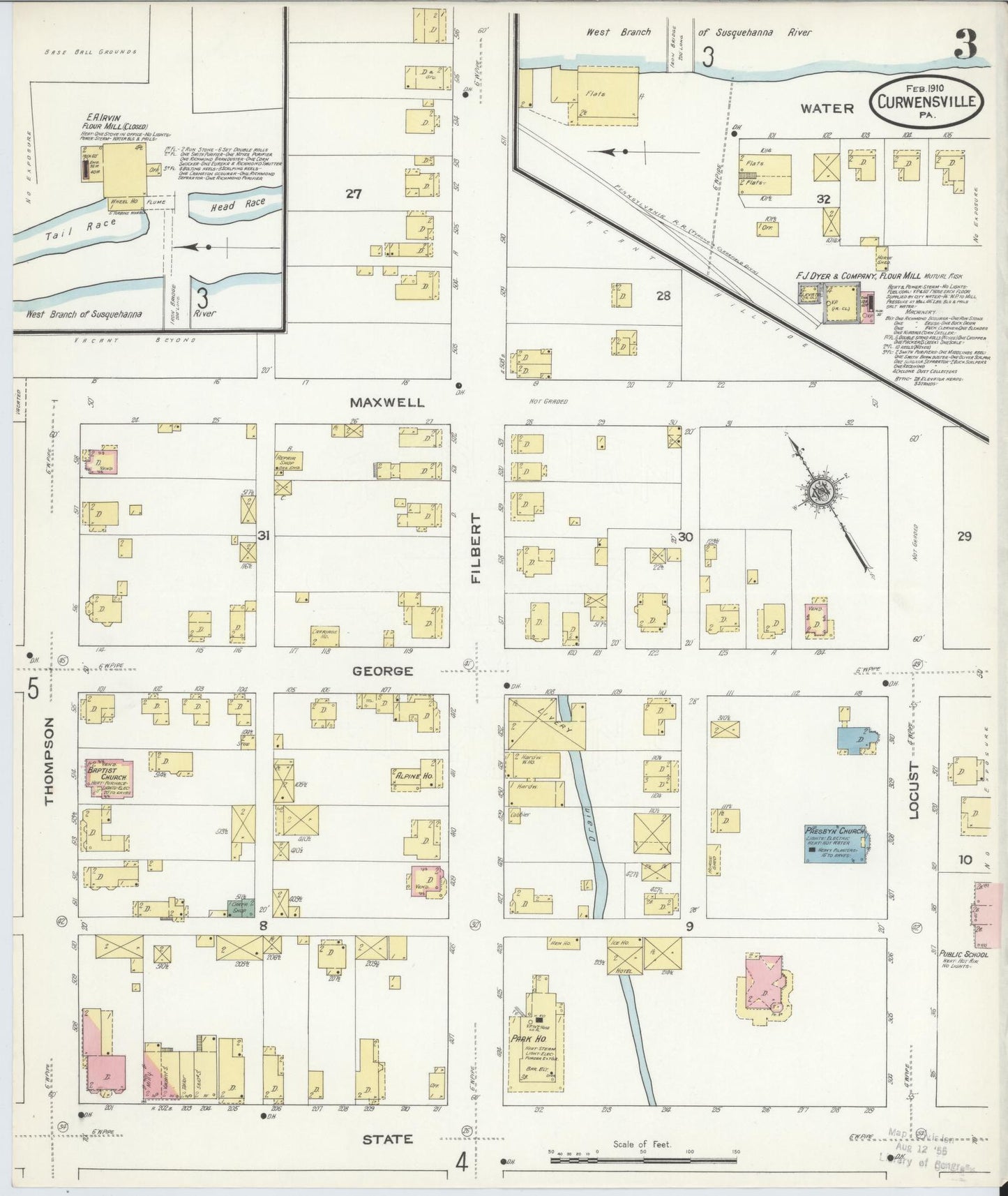 Sanborn Fire Insurance Map from Curwensville, Clearfield County, Pennsylvania (1910), Sheet #0003 - Historic Sanborn Fire Insurance Map Print, vintage old map wall art, antique decor, genealogy gift, Pennsylvania Pennsylvania map