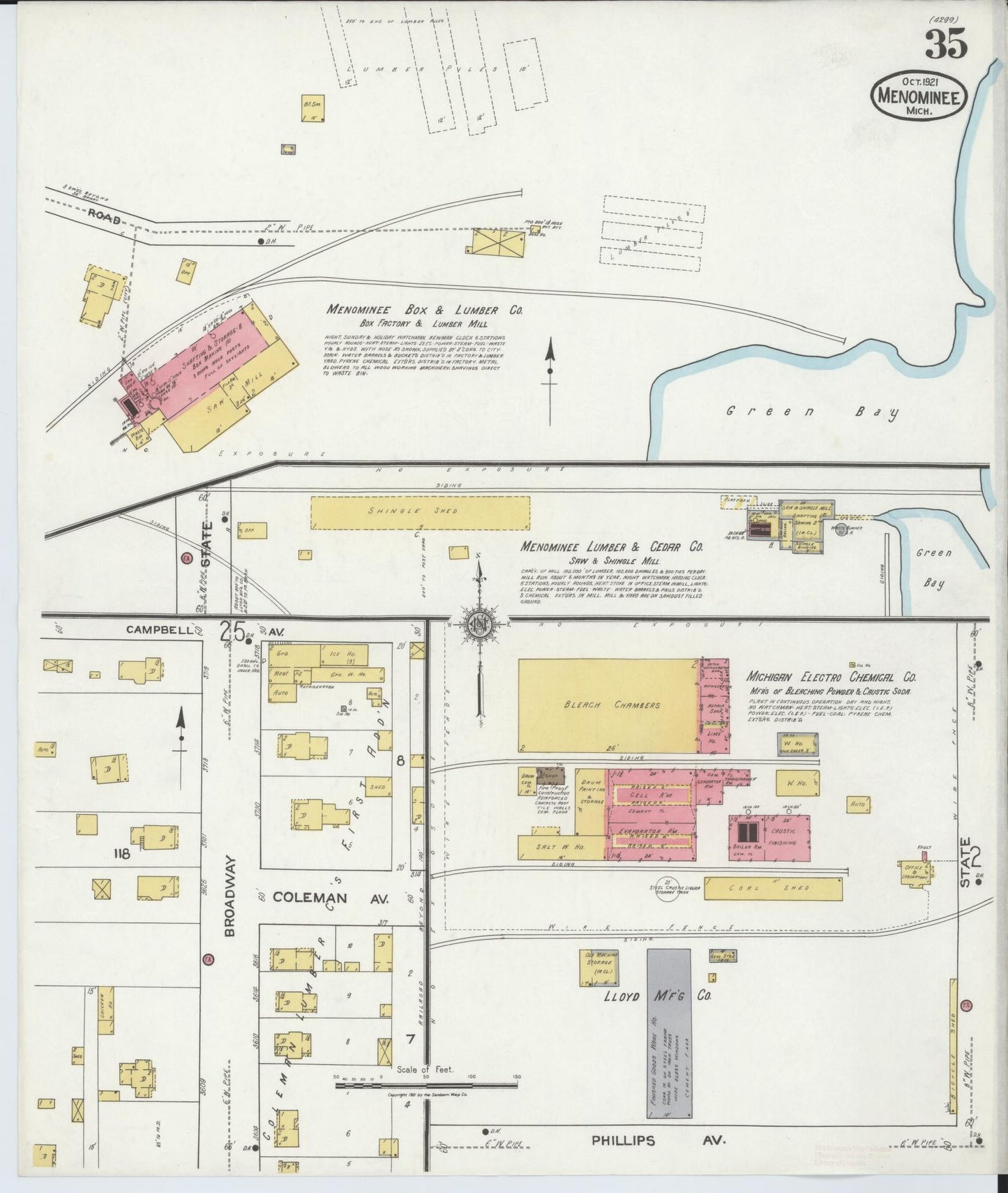 Sanborn Fire Insurance Map from Menominee, Menominee County, Michigan (1921), Sheet #0035 - Complete Map Set gallery image, historic Sanborn map, vintage wall art, Michigan Michigan