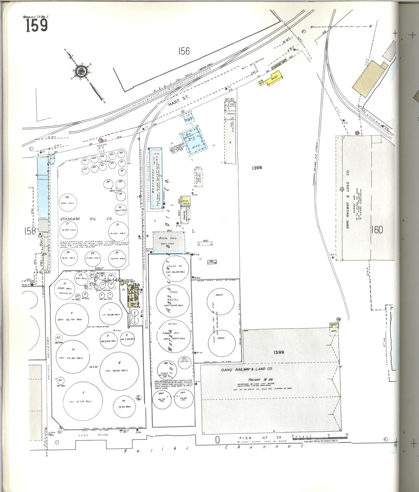 Sanborn Fire Insurance Map from Honolulu, Oahu County, Hawaii (1955), Sheet #0159 - Historic Sanborn Fire Insurance Map Print, vintage old map wall art