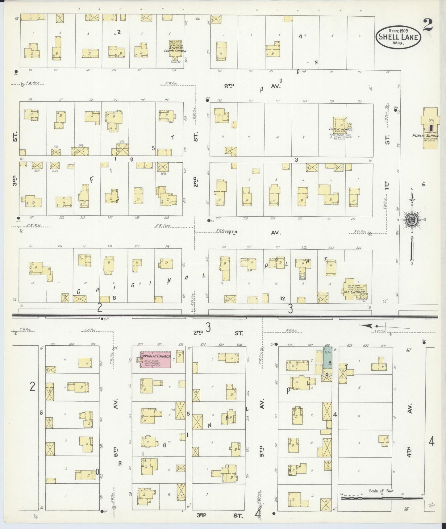 Sanborn Fire Insurance Map from Shell Lake, Washburn County, Wisconsin (1909), Sheet #0002 - Historic Sanborn Fire Insurance Map Print, vintage old map wall art, antique decor, genealogy gift, Wisconsin Wisconsin map