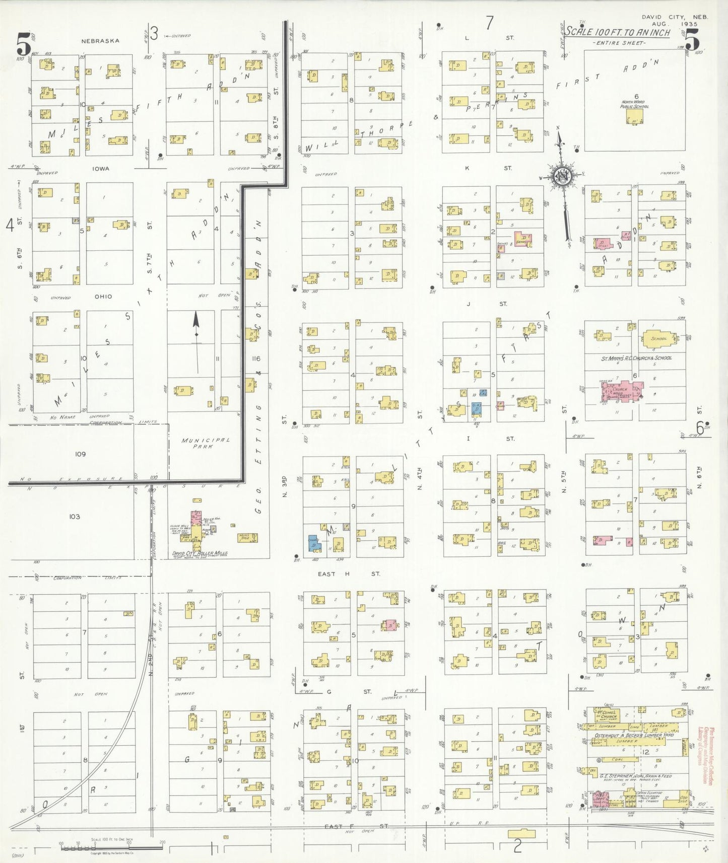 Sanborn Fire Insurance Map from David City, Butler County, Nebraska (1935), Sheet #0005 - Historic Sanborn Fire Insurance Map Print, vintage old map wall art, antique decor, genealogy gift, Nebraska Nebraska map