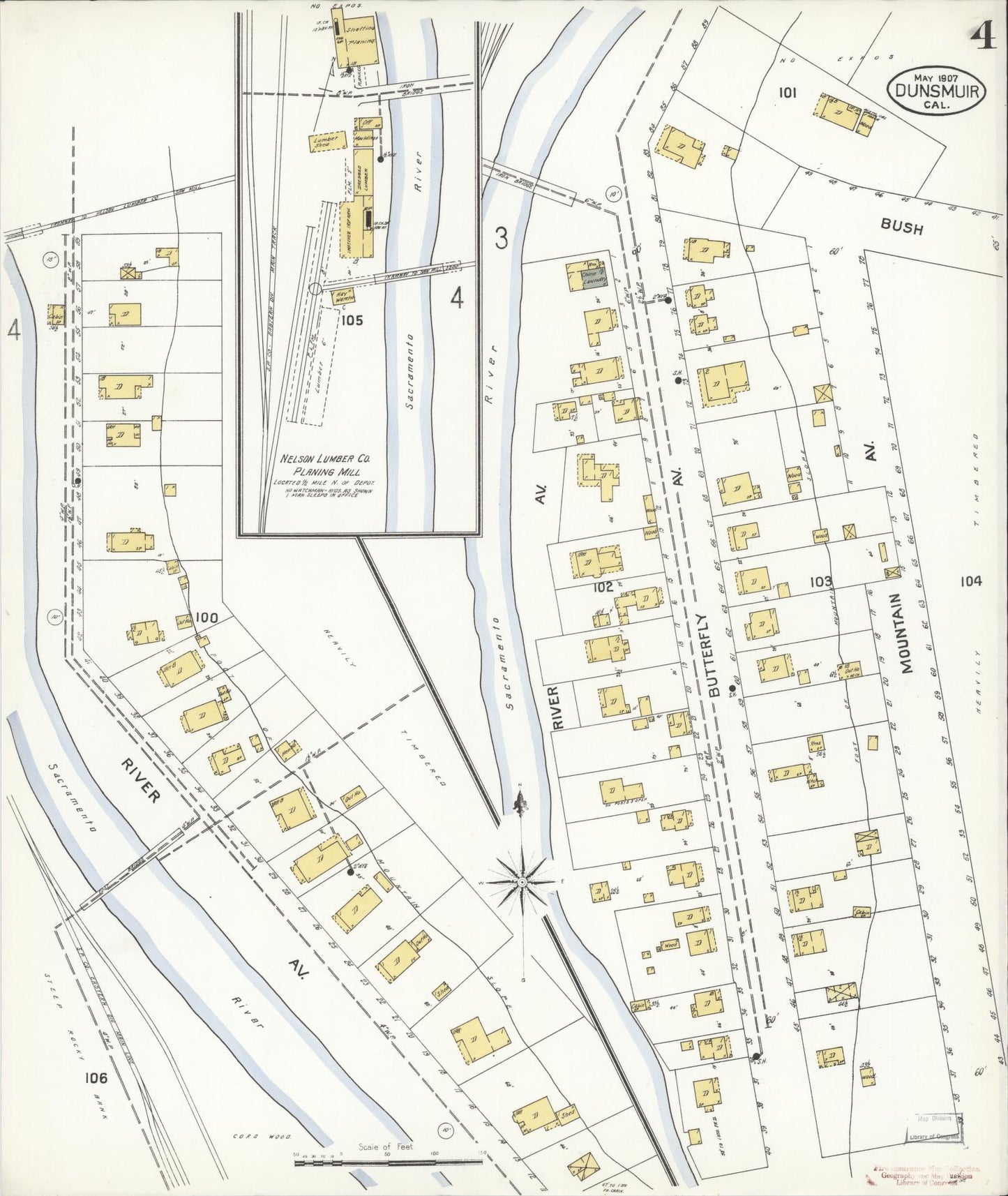 Sanborn Fire Insurance Map from Dunsmuir, Siskiyou County, California (1907), Sheet #0004 - Historic Sanborn Fire Insurance Map Print, vintage old map wall art, antique decor, genealogy gift, California California map