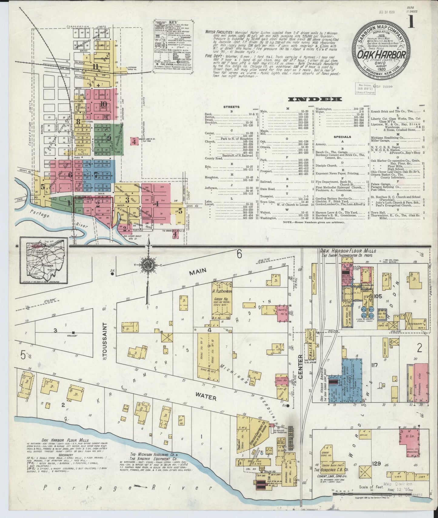 Sanborn Fire Insurance Map from Oak Harbor, Ottawa County, Ohio (1920), Sheet #0001 - Historic Sanborn Fire Insurance Map Print, vintage old map wall art, antique decor, genealogy gift, Ohio Ohio map