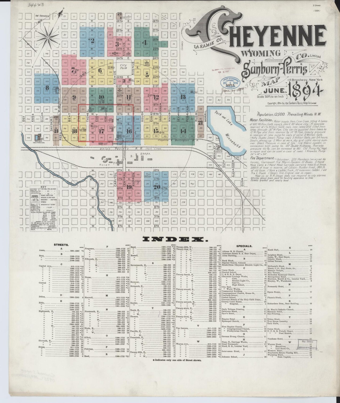 Sanborn Fire Insurance Map from Cheyenne, Laramie County, Wyoming. (1894) – Historic Sanborn Fire Insurance Map Print