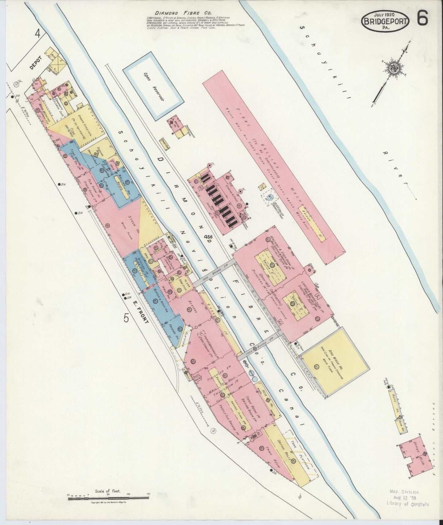 Sanborn Fire Insurance Map from Bridgeport, Montgomery County, Pennsylvania (1920), Sheet #0006 - Historic Sanborn Fire Insurance Map Print, vintage old map wall art, antique decor, genealogy gift, Pennsylvania Pennsylvania map