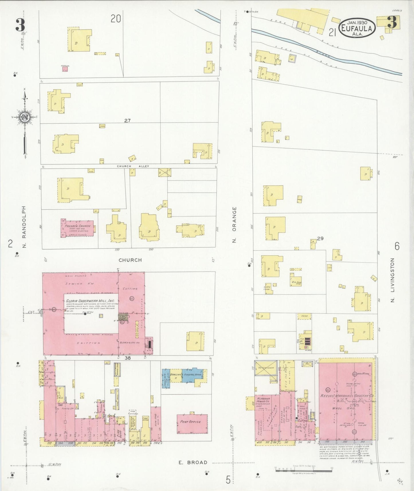 Sanborn Fire Insurance Map from Eufaula, Barbour County, Alabama (1930), Sheet #0003 - Historic Sanborn Fire Insurance Map Print, vintage old map wall art, antique decor, genealogy gift, Alabama Alabama map