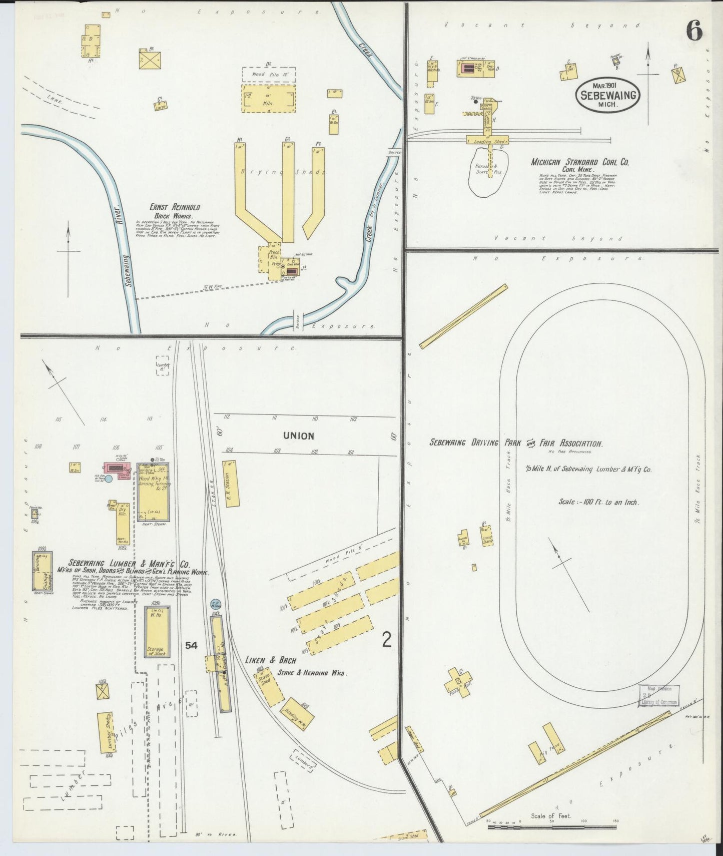 Sanborn Fire Insurance Map from Sebewaing, Huron County, Michigan (1901), Sheet #0006 - Complete Map Set gallery image, historic Sanborn map, vintage wall art, Michigan Michigan