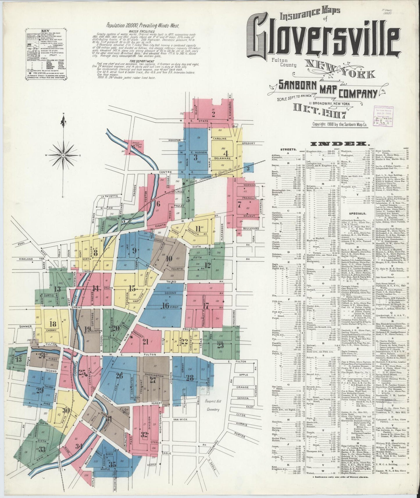 Sanborn Fire Insurance Map from Gloversville, Fulton County, New York. (1907) – Historic Sanborn Fire Insurance Map Print
