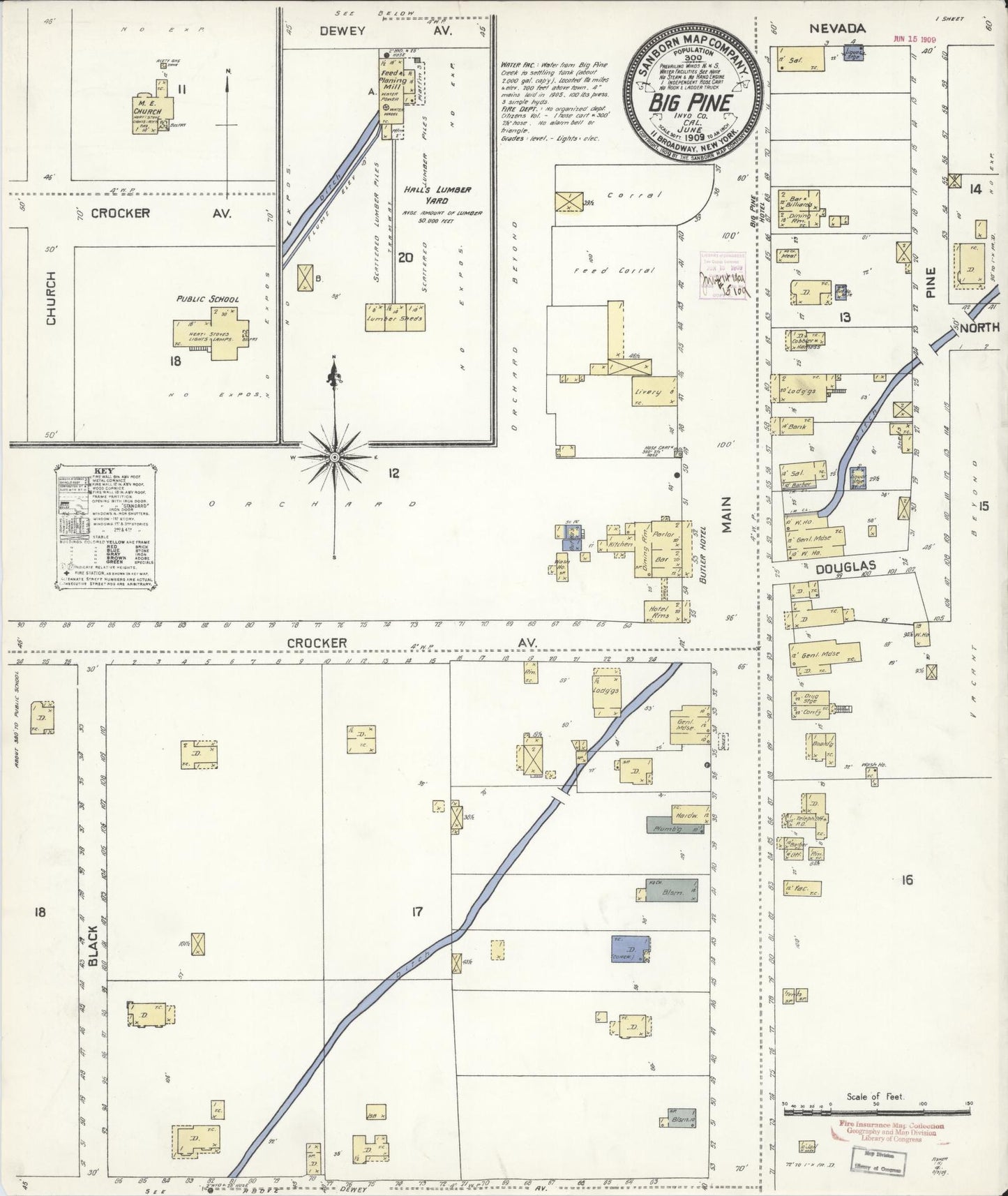 Sanborn Fire Insurance Map from Big Pine, Inyo County, California (1909), Sheet #0001 - Historic Sanborn Fire Insurance Map Print, vintage old map wall art, antique decor, genealogy gift, California California map