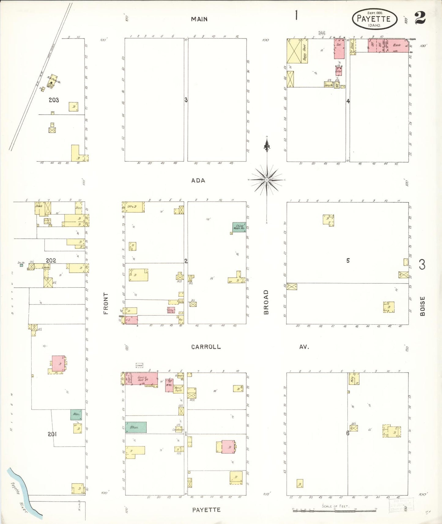 Sanborn Fire Insurance Map from Payette, Payette County, Idaho (1900), Sheet #0002 - Historic Sanborn Fire Insurance Map Print, vintage old map wall art, antique decor, genealogy gift, Idaho Idaho map