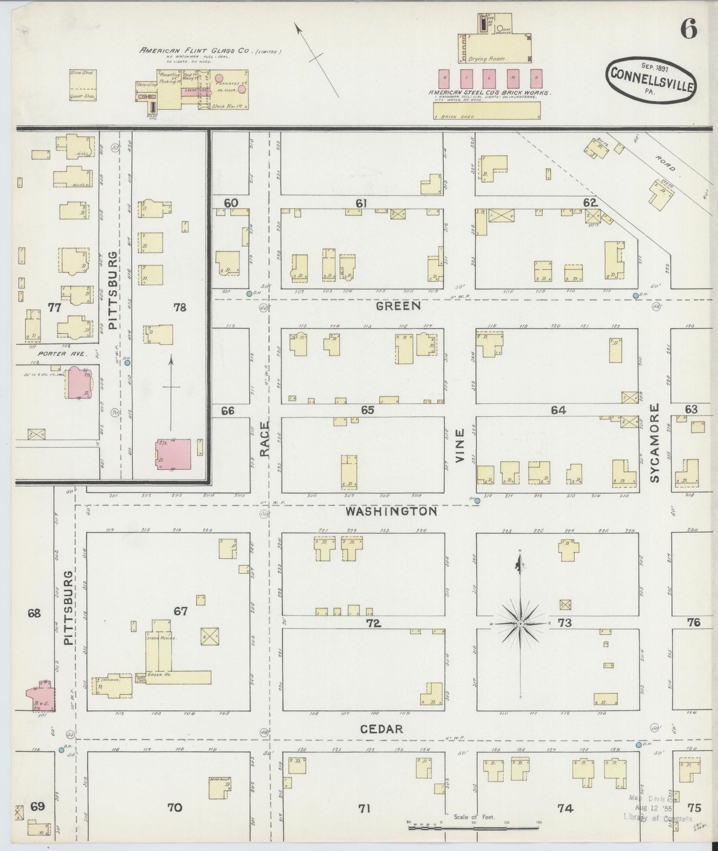 Sanborn Fire Insurance Map from Connellsville, Fayette County, Pennsylvania (1891), Sheet #0006 - Historic Sanborn Fire Insurance Map Print, vintage old map wall art, antique decor, genealogy gift, Pennsylvania Pennsylvania map