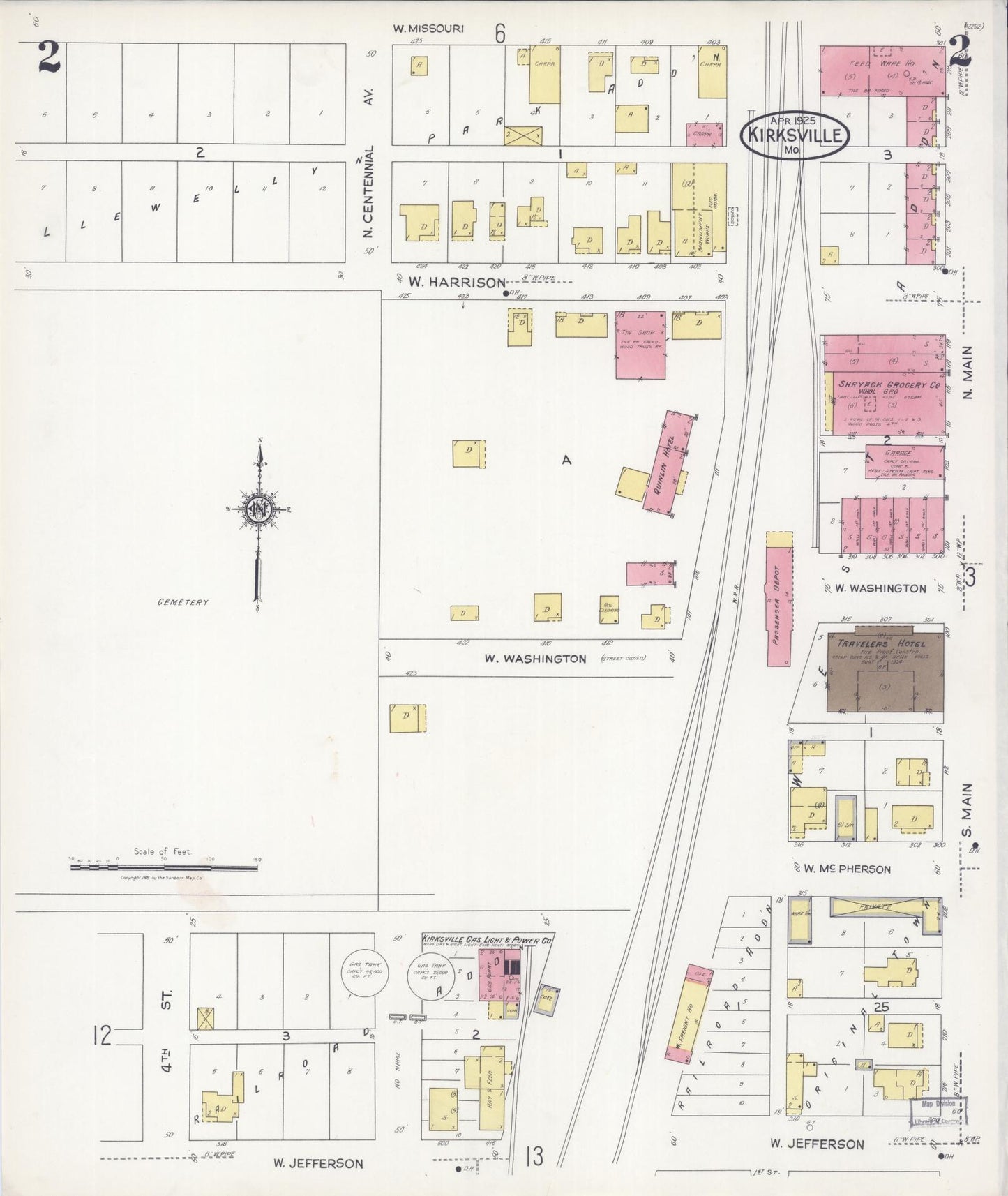 Sanborn Fire Insurance Map from Kirksville, Adair County, Missouri (1925), Sheet #0002 - Historic Sanborn Fire Insurance Map Print, vintage old map wall art, antique decor, genealogy gift, Missouri Missouri map