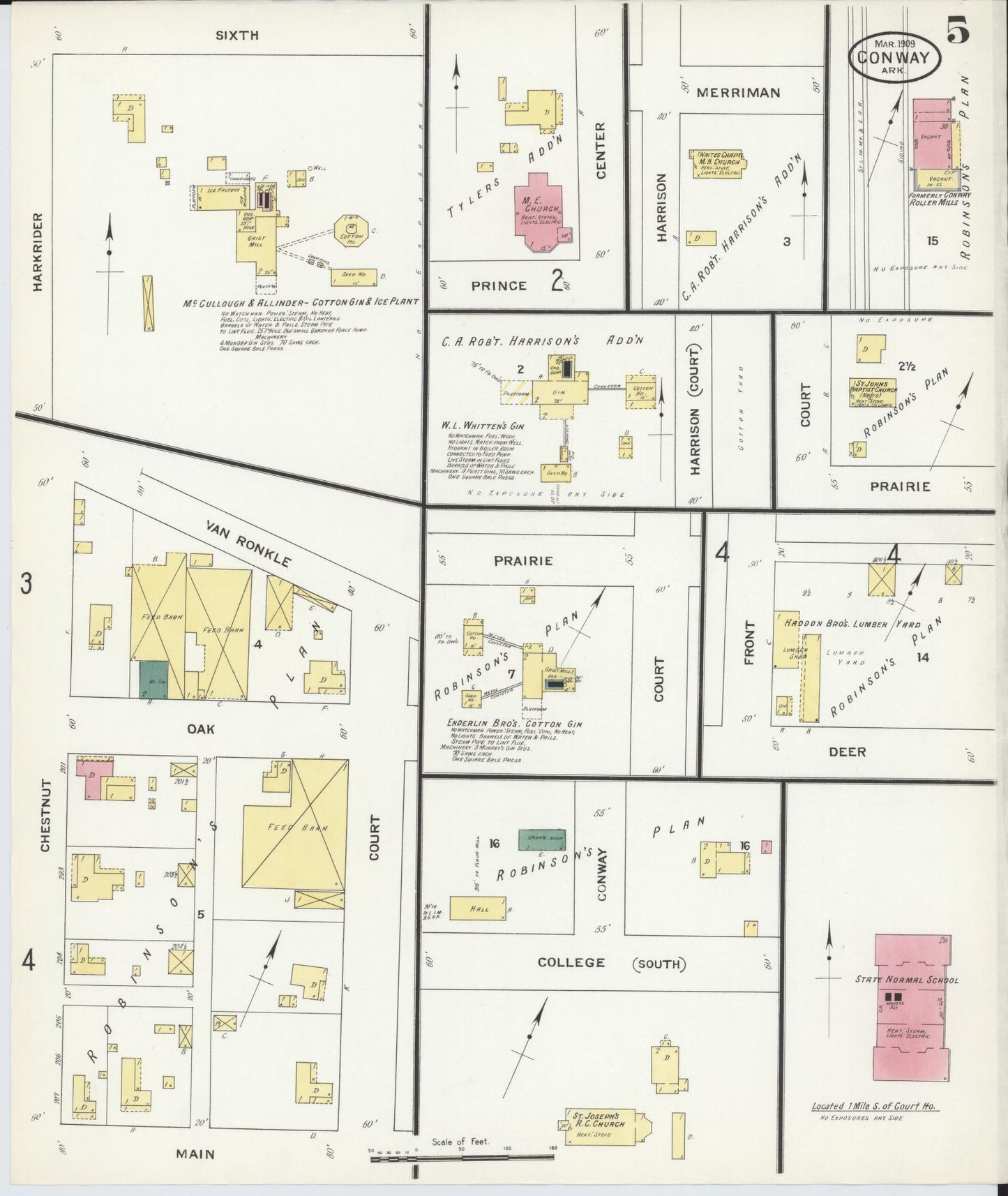 Sanborn Fire Insurance Map from Conway, Faulkner County, Arkansas (1909), Sheet #0005 - Complete Map Set gallery image, historic Sanborn map, vintage wall art, Arkansas Arkansas