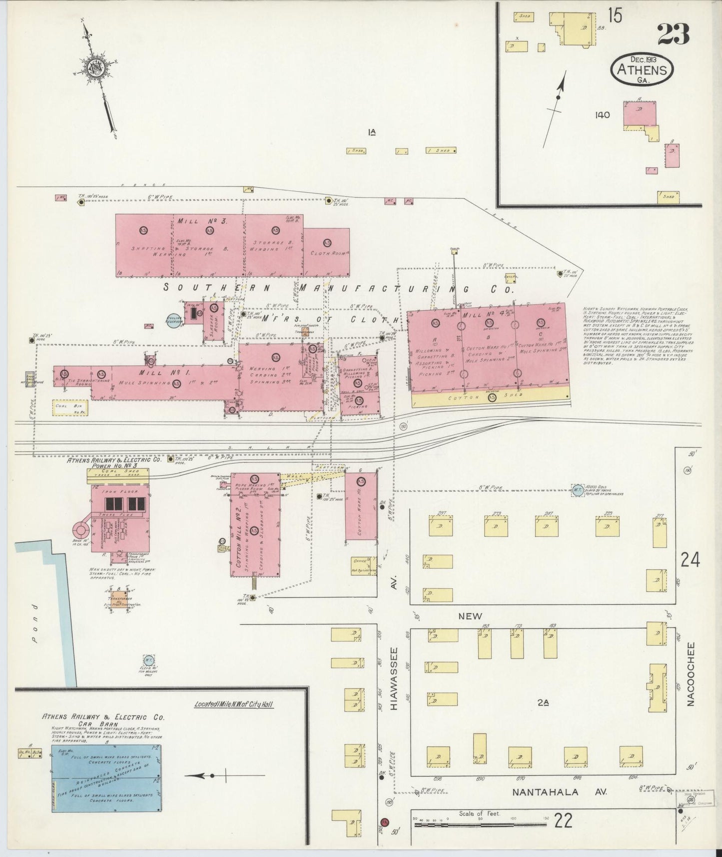 Sanborn Fire Insurance Map from Athens, Clarke County, Georgia (1913), Sheet #0023 - Historic Sanborn Fire Insurance Map Print, vintage old map wall art, antique decor, genealogy gift, Georgia Georgia map