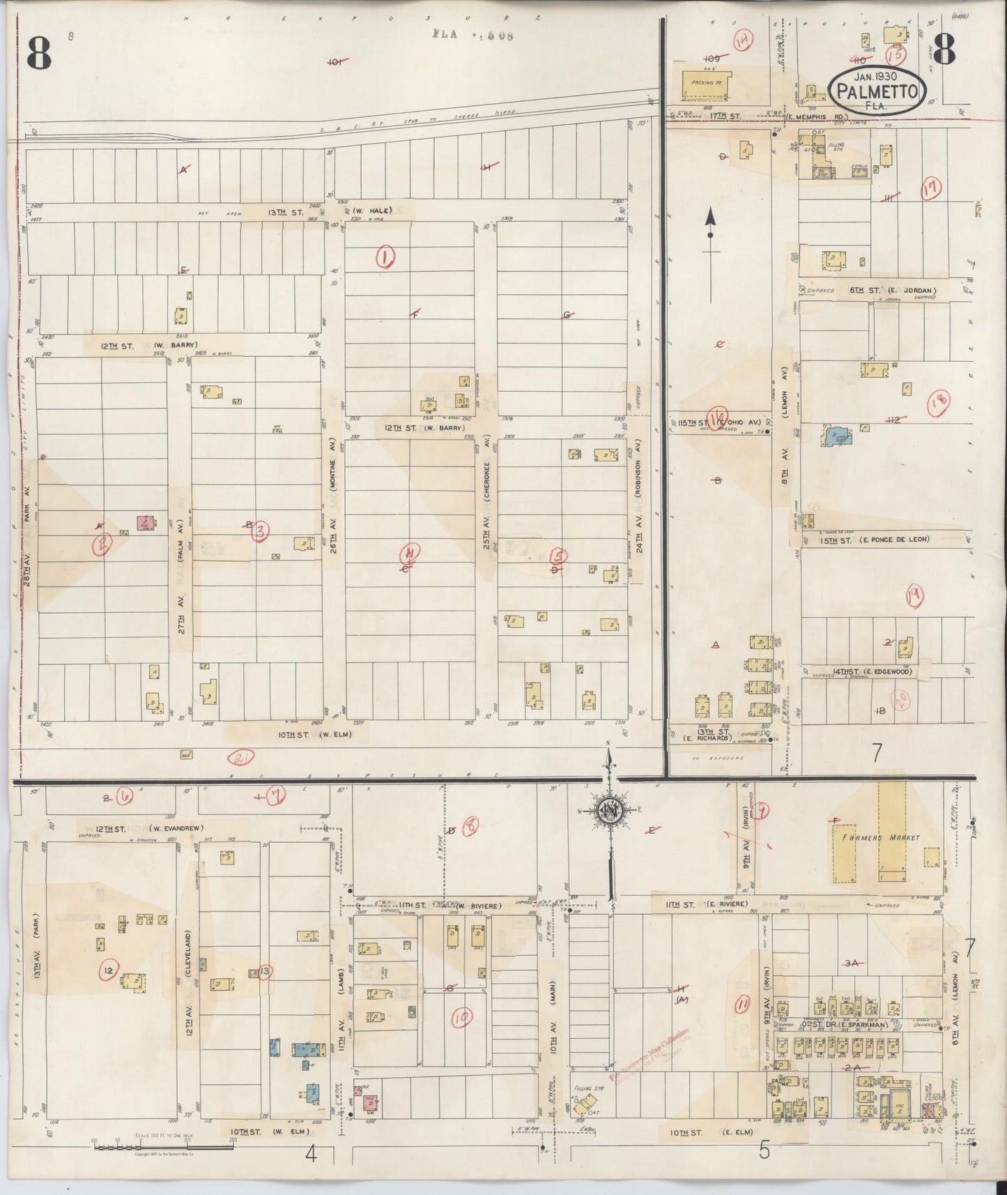 Sanborn Fire Insurance Map from Palmetto, Manatee County, Florida (1944), Sheet #0008 - Historic Sanborn Fire Insurance Map Print, vintage old map wall art, antique decor, genealogy gift, Florida Florida map