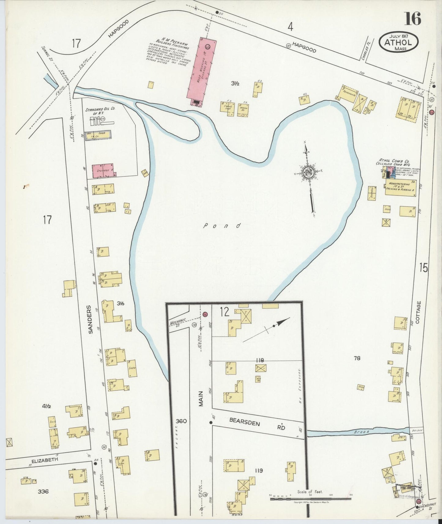 Sanborn Fire Insurance Map from Athol, Worcester County, Massachusetts (1917), Sheet #0016 - Historic Sanborn Fire Insurance Map Print, vintage old map wall art, antique decor, genealogy gift, Massachusetts Massachusetts map