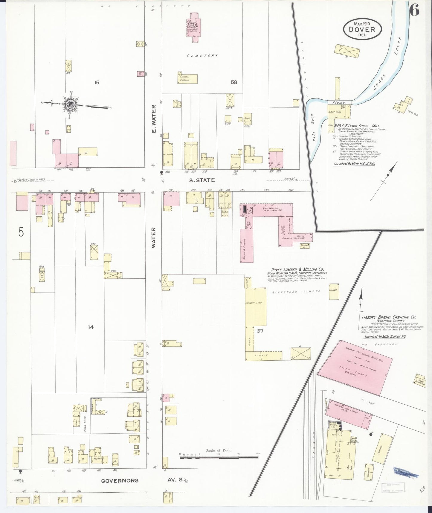 Sanborn Fire Insurance Map from Dover, Kent County, Delaware (1910), Sheet #0006 - Historic Sanborn Fire Insurance Map Print, vintage old map wall art, antique decor, genealogy gift, Delaware Delaware map