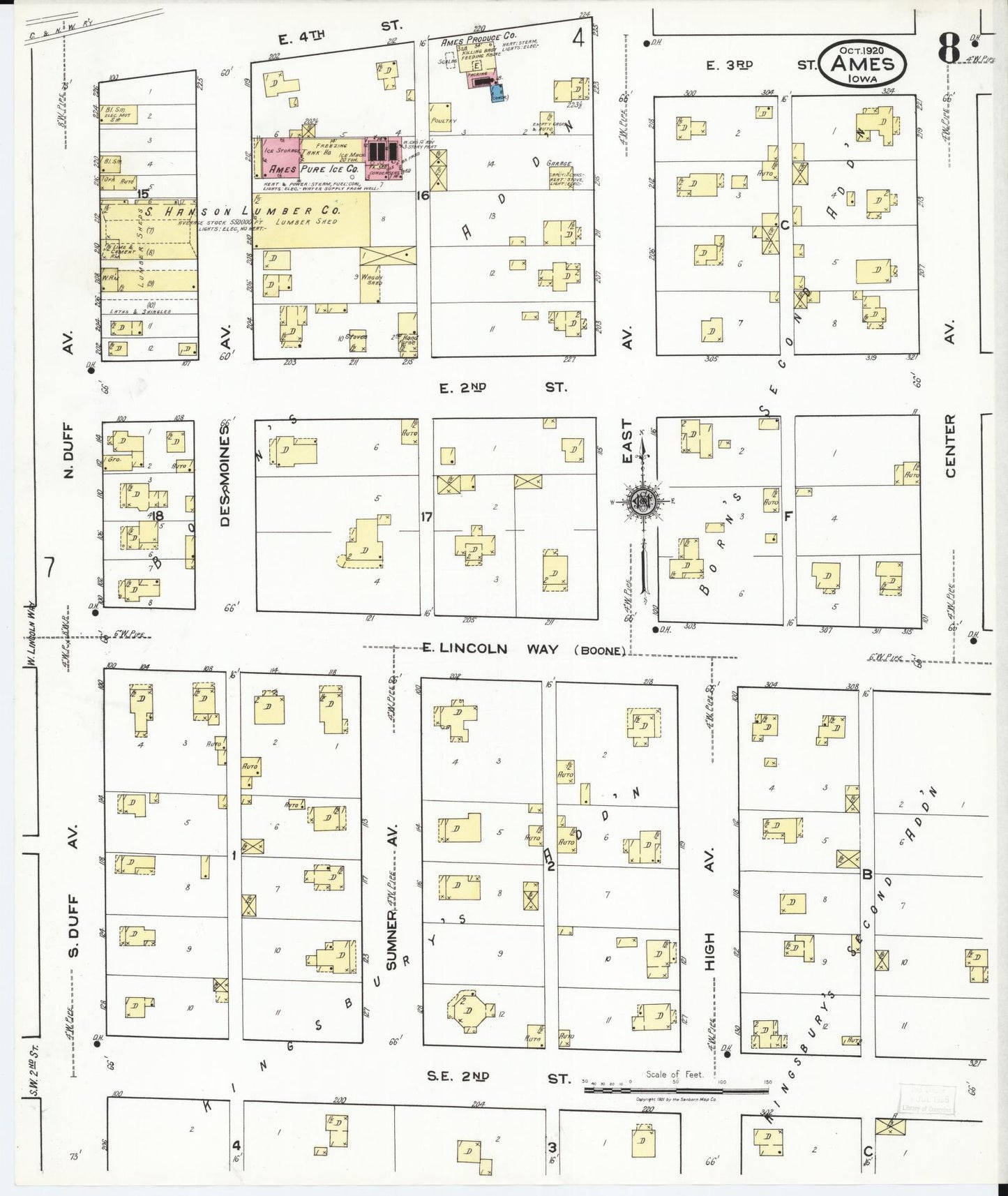 Sanborn Fire Insurance Map from Ames, Story County, Iowa (1920), Sheet #0008 - Historic Sanborn Fire Insurance Map Print, vintage old map wall art