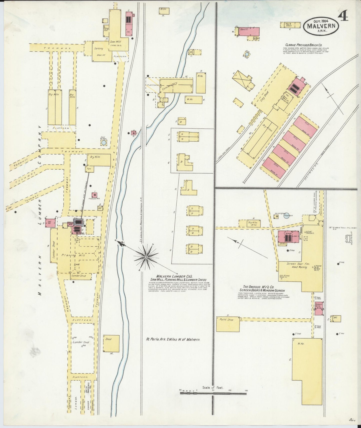 Sanborn Fire Insurance Map from Malvern, Hot Springs County, Arkansas (1904), Sheet #0004 - Historic Sanborn Fire Insurance Map Print, vintage old map wall art, antique decor, genealogy gift, Arkansas Arkansas map