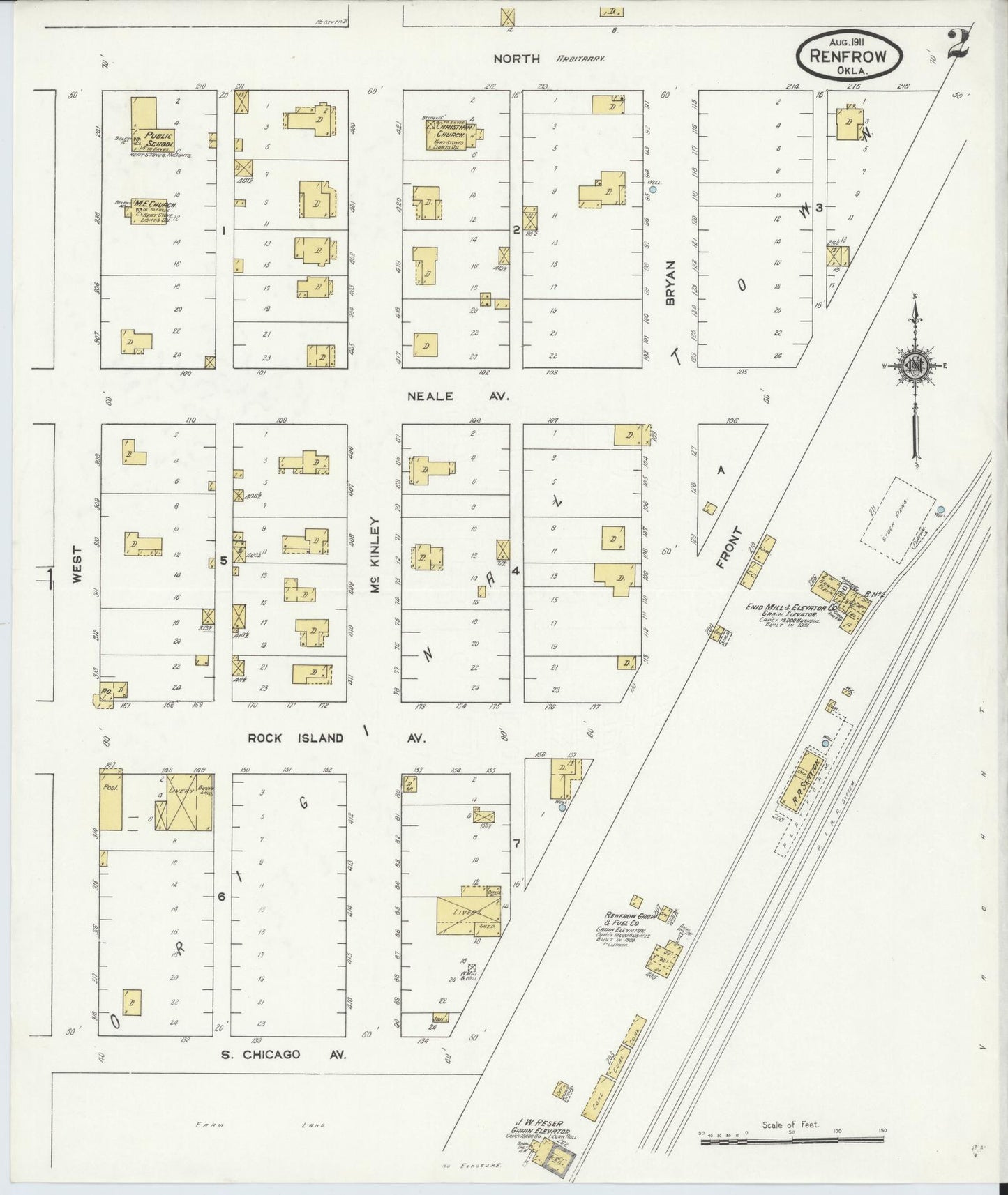 Sanborn Fire Insurance Map from Renfrow, Grant County, Oklahoma (1911), Sheet #0002 - Complete Map Set gallery image, historic Sanborn map, vintage wall art, Oklahoma Oklahoma