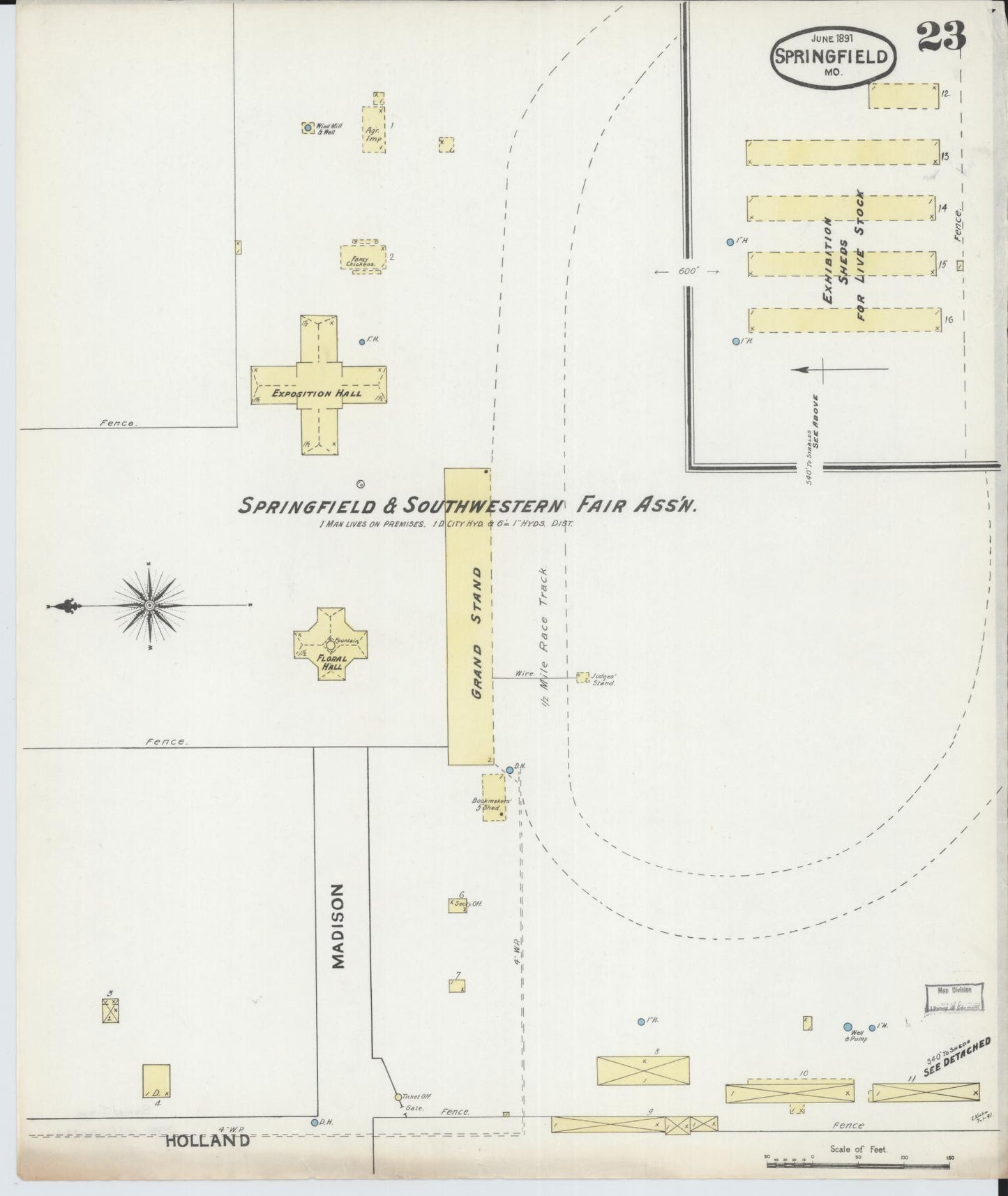 Sanborn Fire Insurance Map from Springfield, Greene County, Missouri (1891), Sheet #0023 - Historic Sanborn Fire Insurance Map Print, vintage old map wall art, antique decor, genealogy gift, Missouri Missouri map