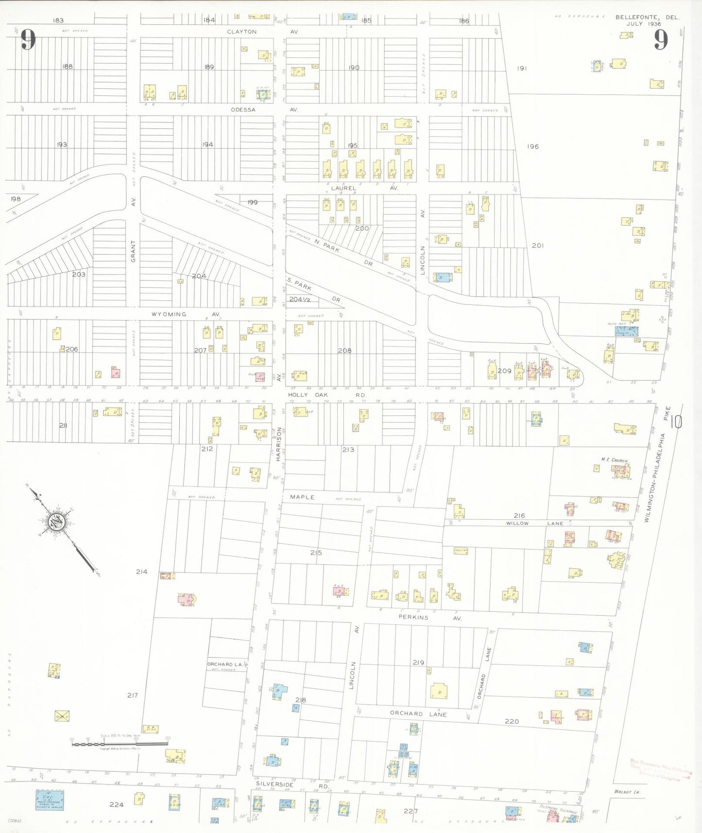 Sanborn Fire Insurance Map from Bellefonte, New Castle County, Delaware (1936), Sheet #0009 - Historic Sanborn Fire Insurance Map Print, vintage old map wall art, antique decor, genealogy gift, Delaware Delaware map