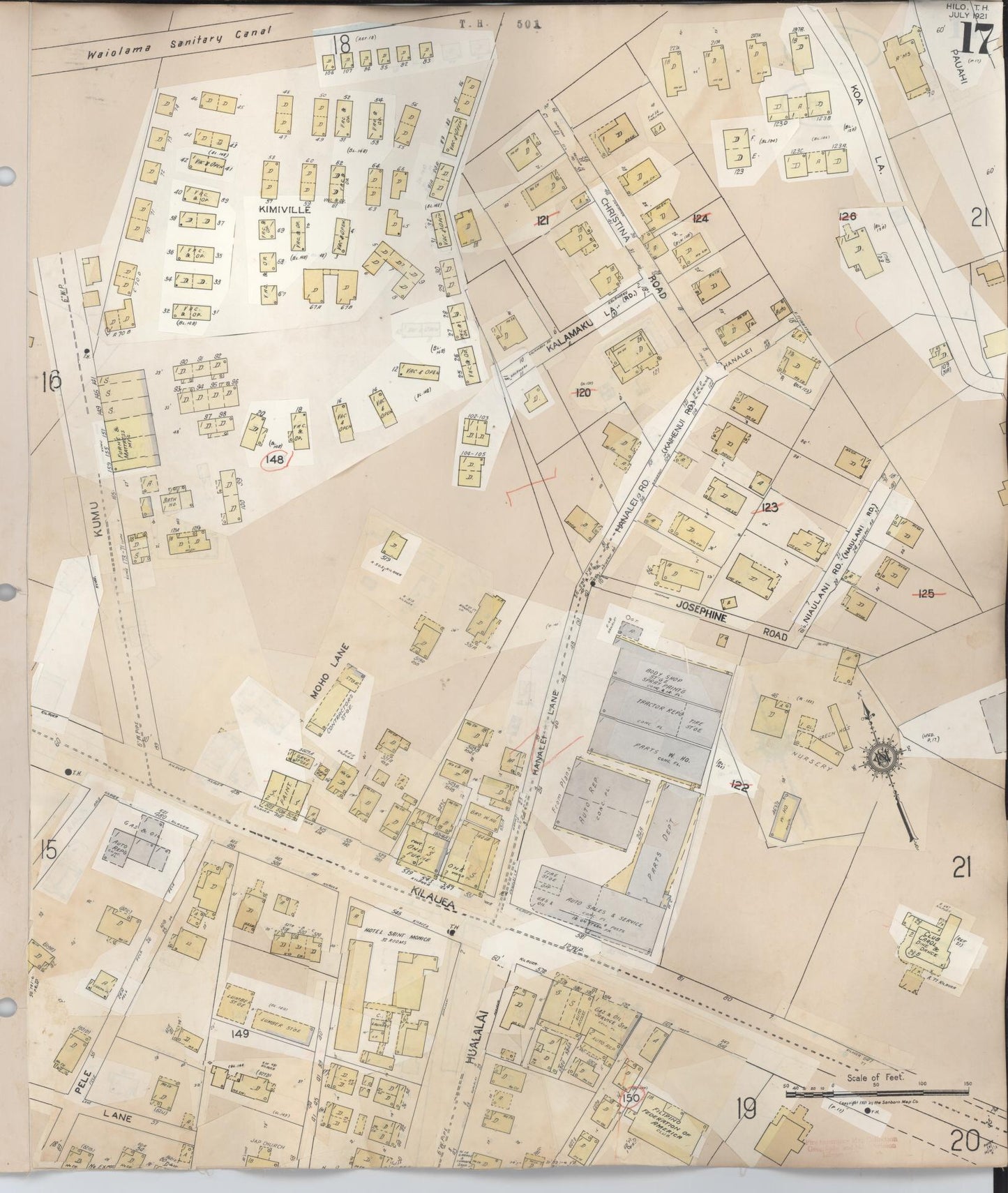 Sanborn Fire Insurance Map from Hilo, Hawaii County, Hawaii (1957), Sheet #0017 - Historic Sanborn Fire Insurance Map Print, vintage old map wall art