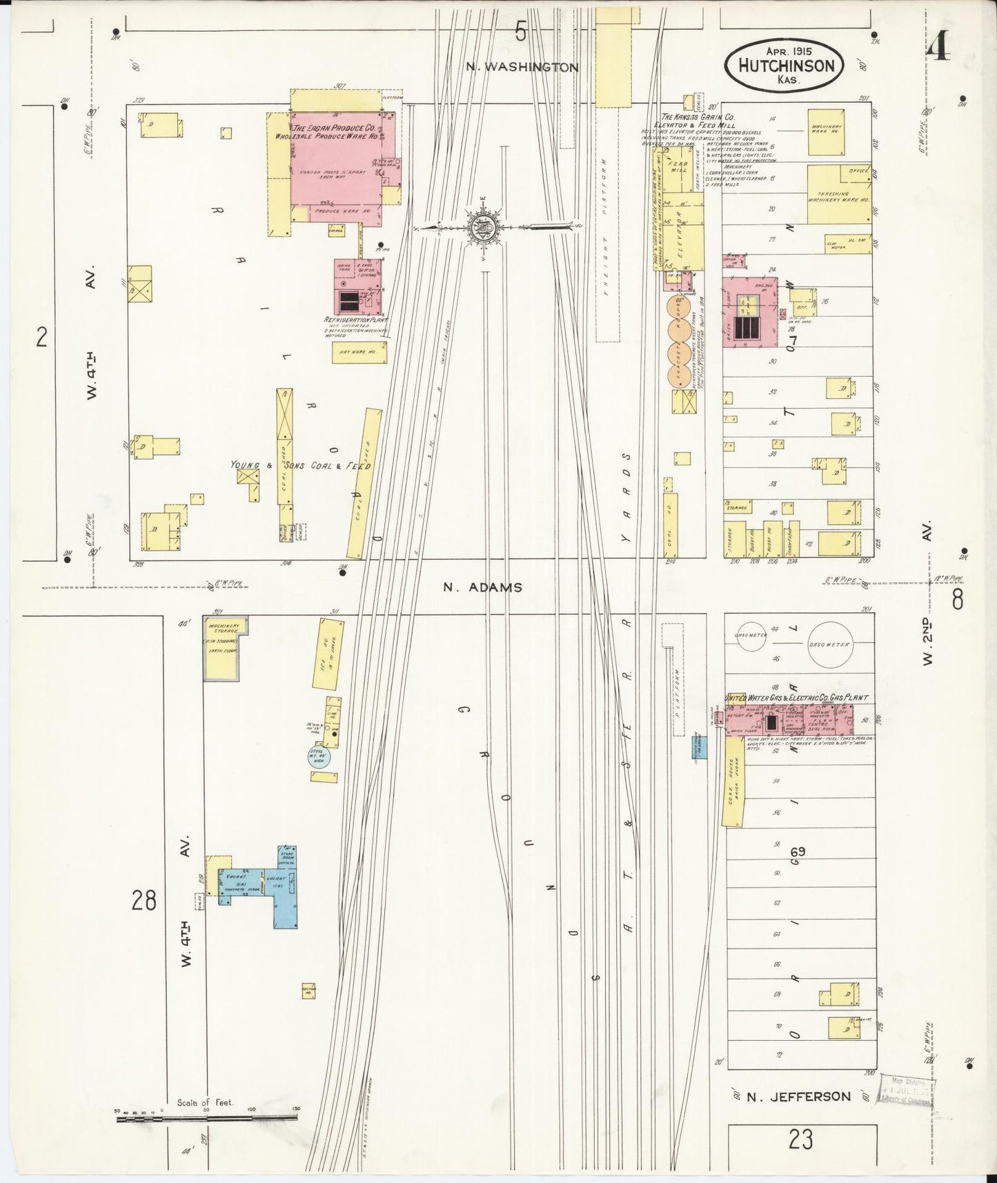 Sanborn Fire Insurance Map from Hutchinson, Reno County, Kansas (1915), Sheet #0005 - Historic Sanborn Fire Insurance Map Print, vintage old map wall art, antique decor, genealogy gift, Kansas Kansas map