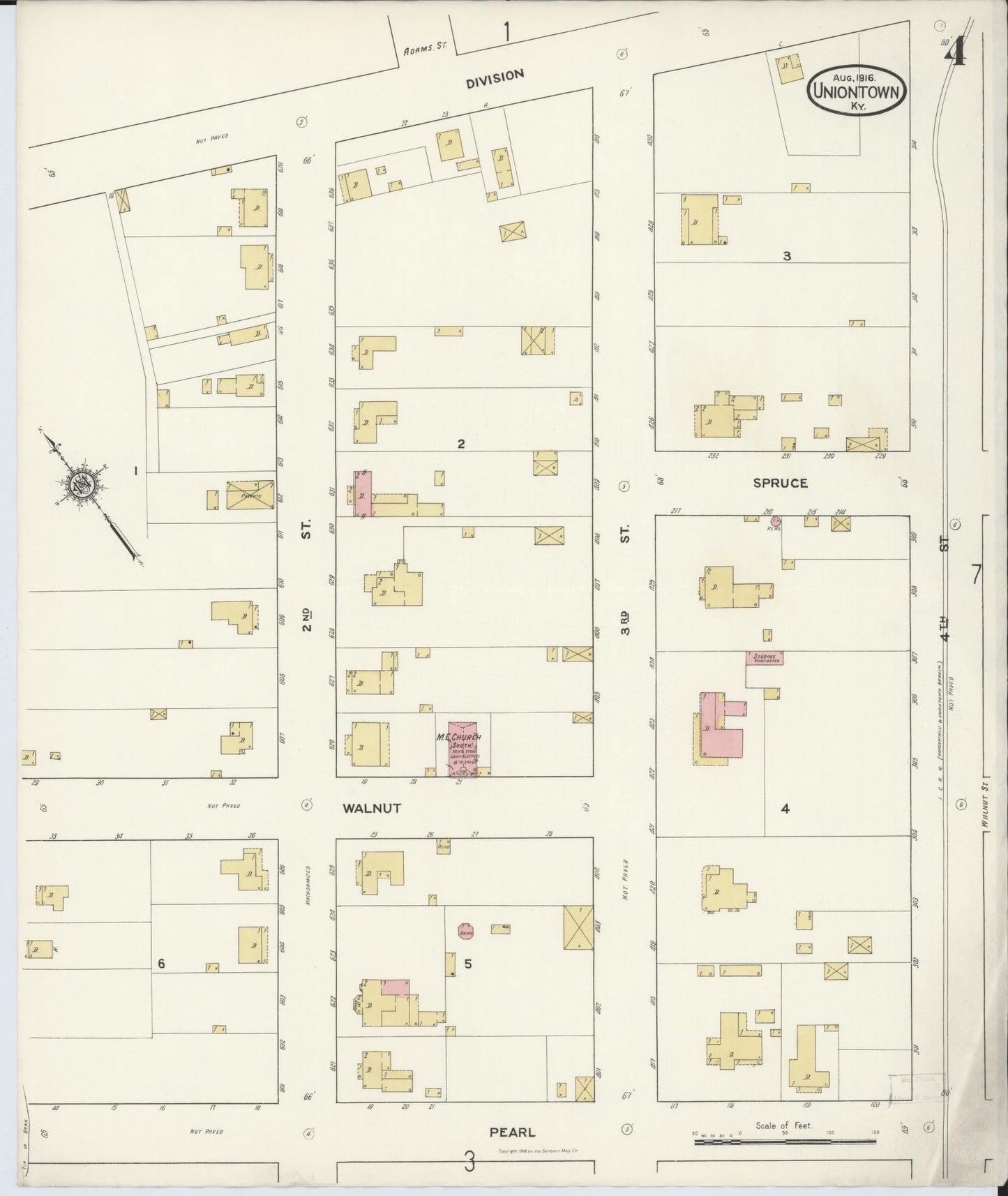 Sanborn Fire Insurance Map from Uniontown, Union County, Kentucky (1916), Sheet #0004 - Historic Sanborn Fire Insurance Map Print, vintage old map wall art, antique decor, genealogy gift, Kentucky Kentucky map