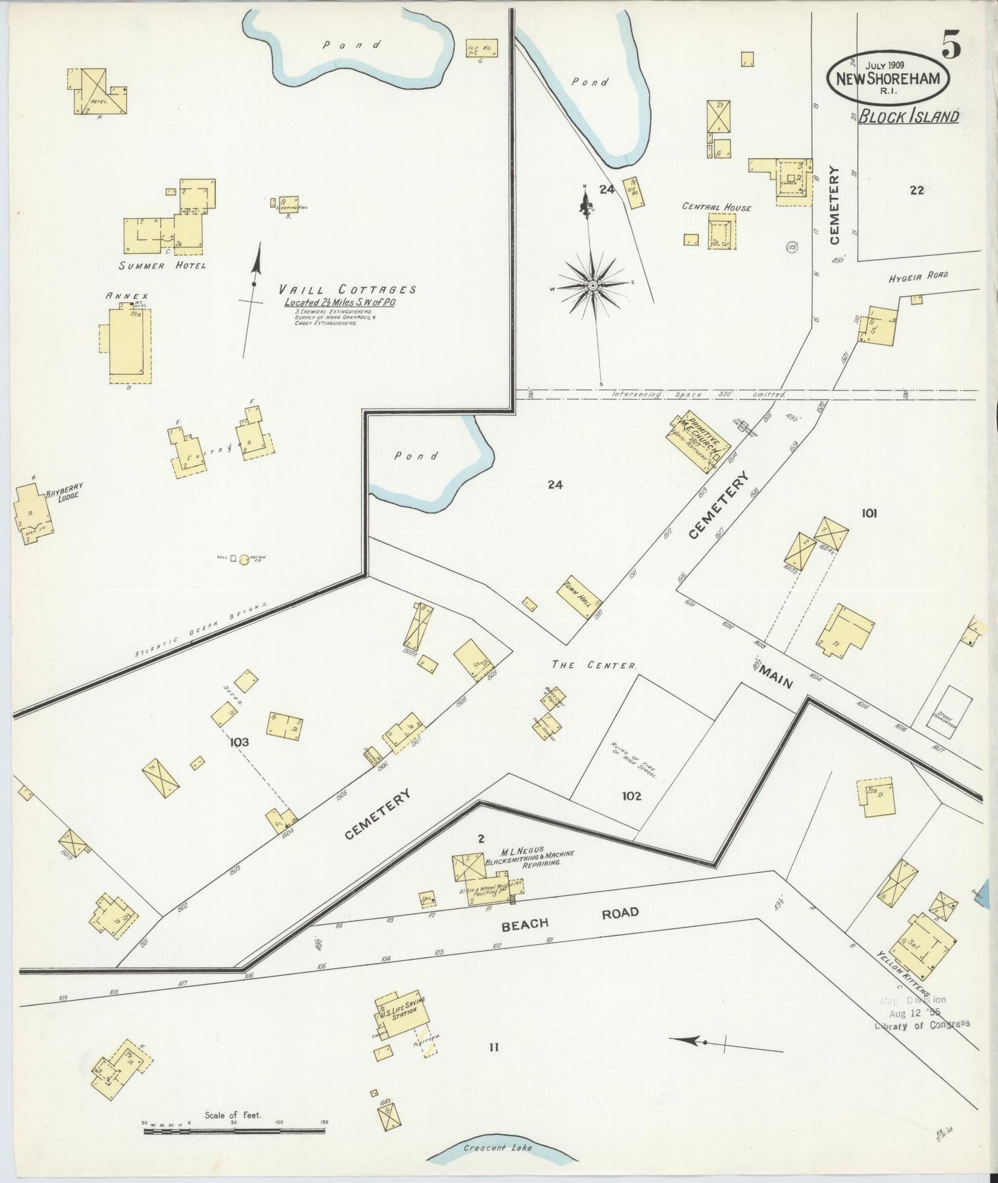 Sanborn Fire Insurance Map from New Shoreham, Newport County, Rhode Island (1909), Sheet #0005 - Historic Sanborn Fire Insurance Map Print, vintage old map wall art, antique decor, genealogy gift, Rhode Island Rhode Island map