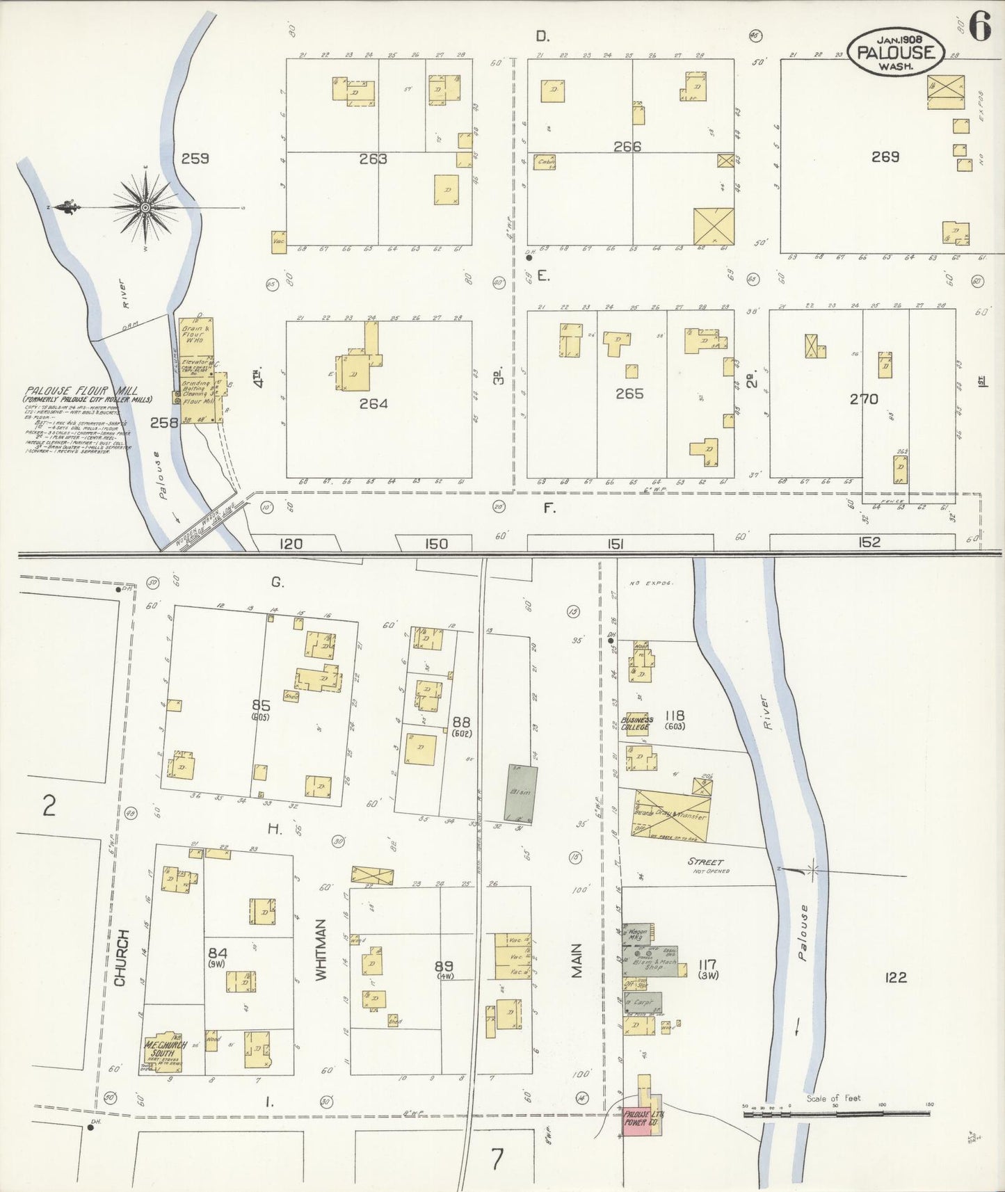 Sanborn Fire Insurance Map from Palouse City, Whitman County, Washington (1908), Sheet #0006 - Historic Sanborn Fire Insurance Map Print, vintage old map wall art, antique decor, genealogy gift, Washington Washington map