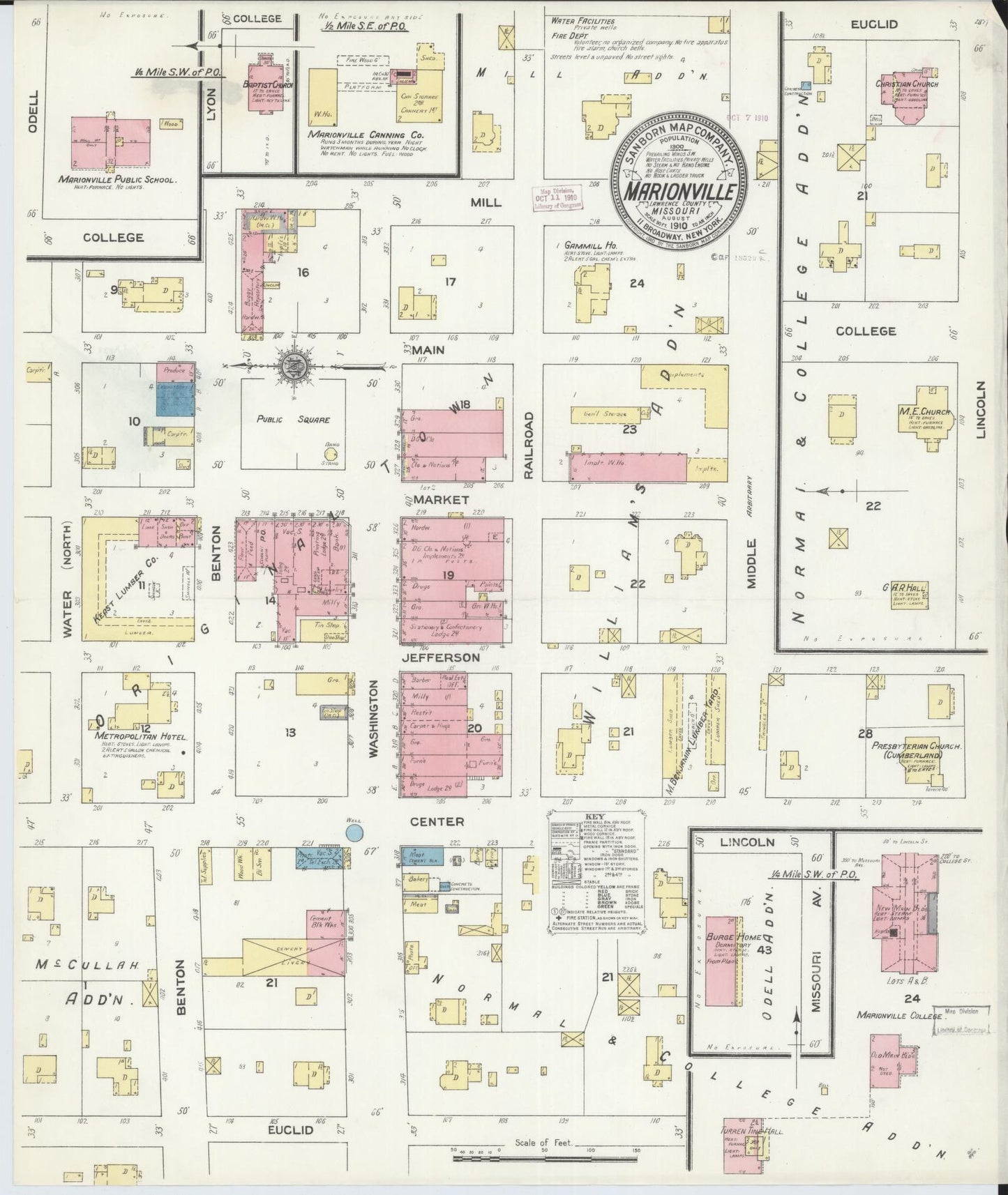 Sanborn Fire Insurance Map from Marionville, Lawrence County, Missouri (1910), Sheet #0001 - Historic Sanborn Fire Insurance Map Print, vintage old map wall art, antique decor, genealogy gift, Missouri Missouri map