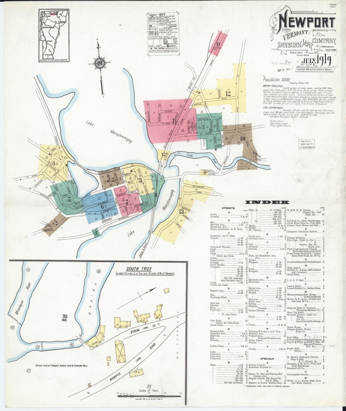 Sanborn Fire Insurance Map from Newport, Orleans County, Vermont. (1919) – Historic Sanborn Fire Insurance Map Print