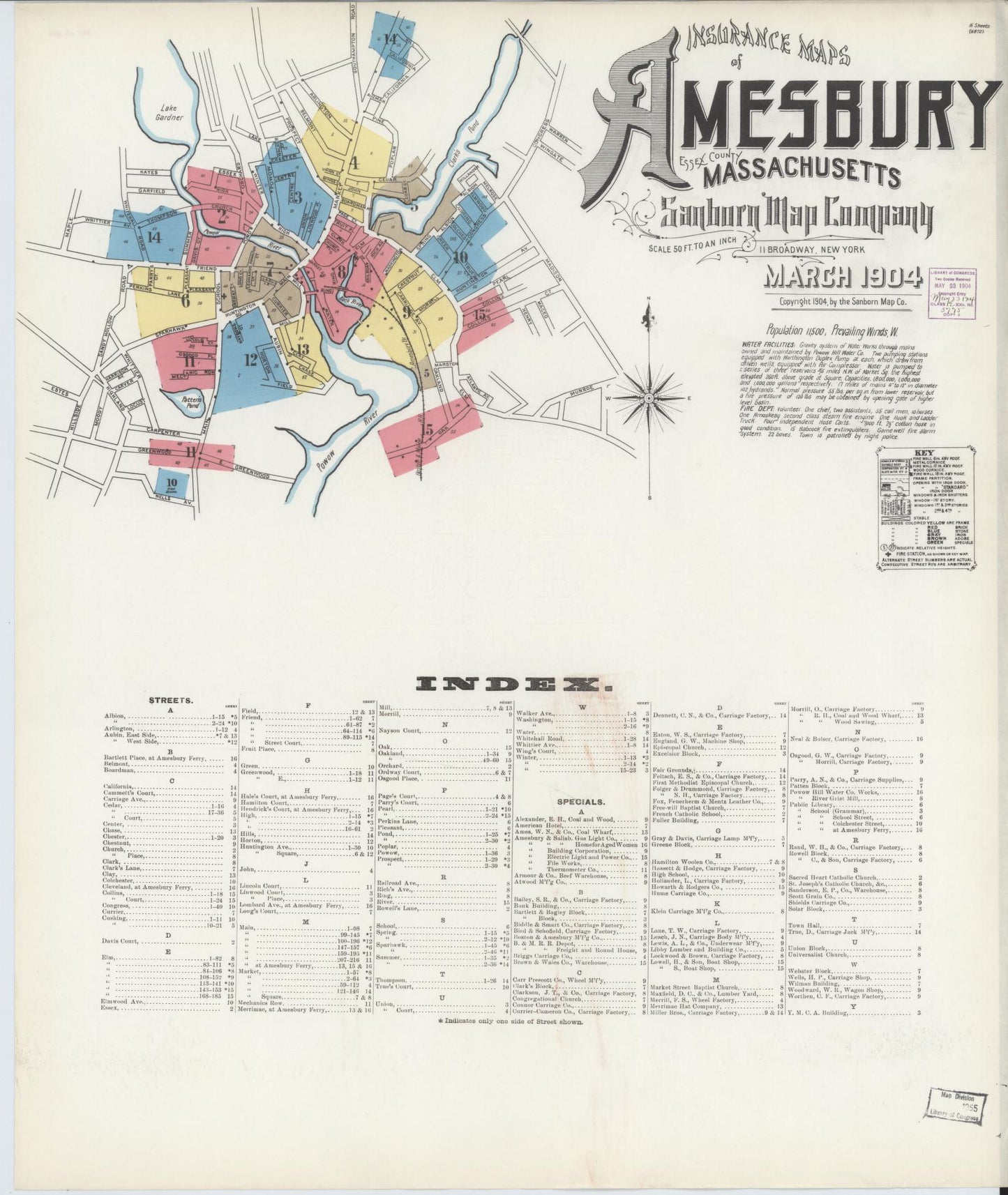 Sanborn Fire Insurance Map from Amesbury, Essex County, Massachusetts (1904), Sheet #0001 - Historic Sanborn Fire Insurance Map Print, vintage old map wall art, antique decor, genealogy gift, Massachusetts Massachusetts map