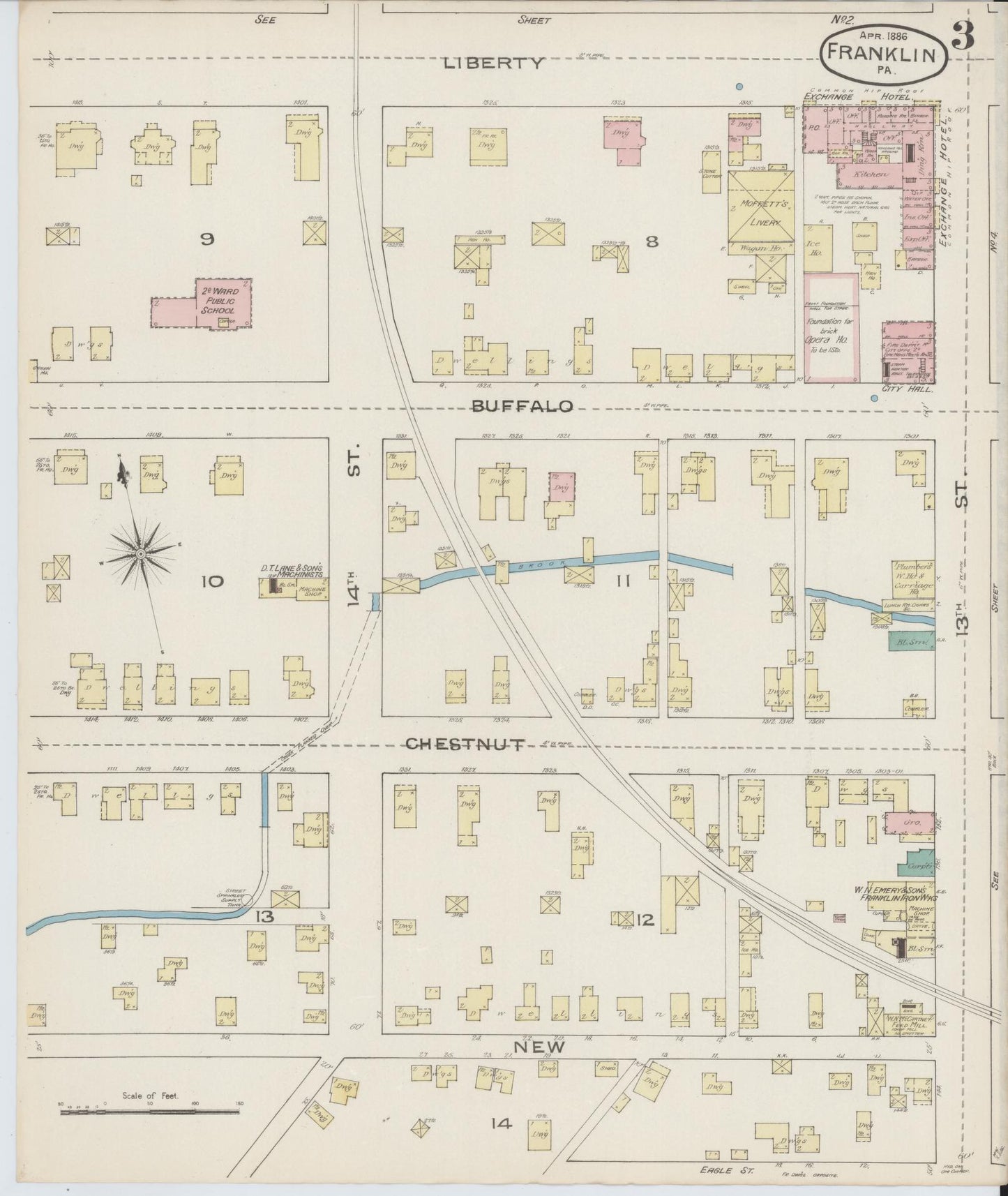 Sanborn Fire Insurance Map from Franklin, Venango County, Pennsylvania (1888), Sheet #0003 - Historic Sanborn Fire Insurance Map Print, vintage old map wall art, antique decor, genealogy gift, Pennsylvania Pennsylvania map