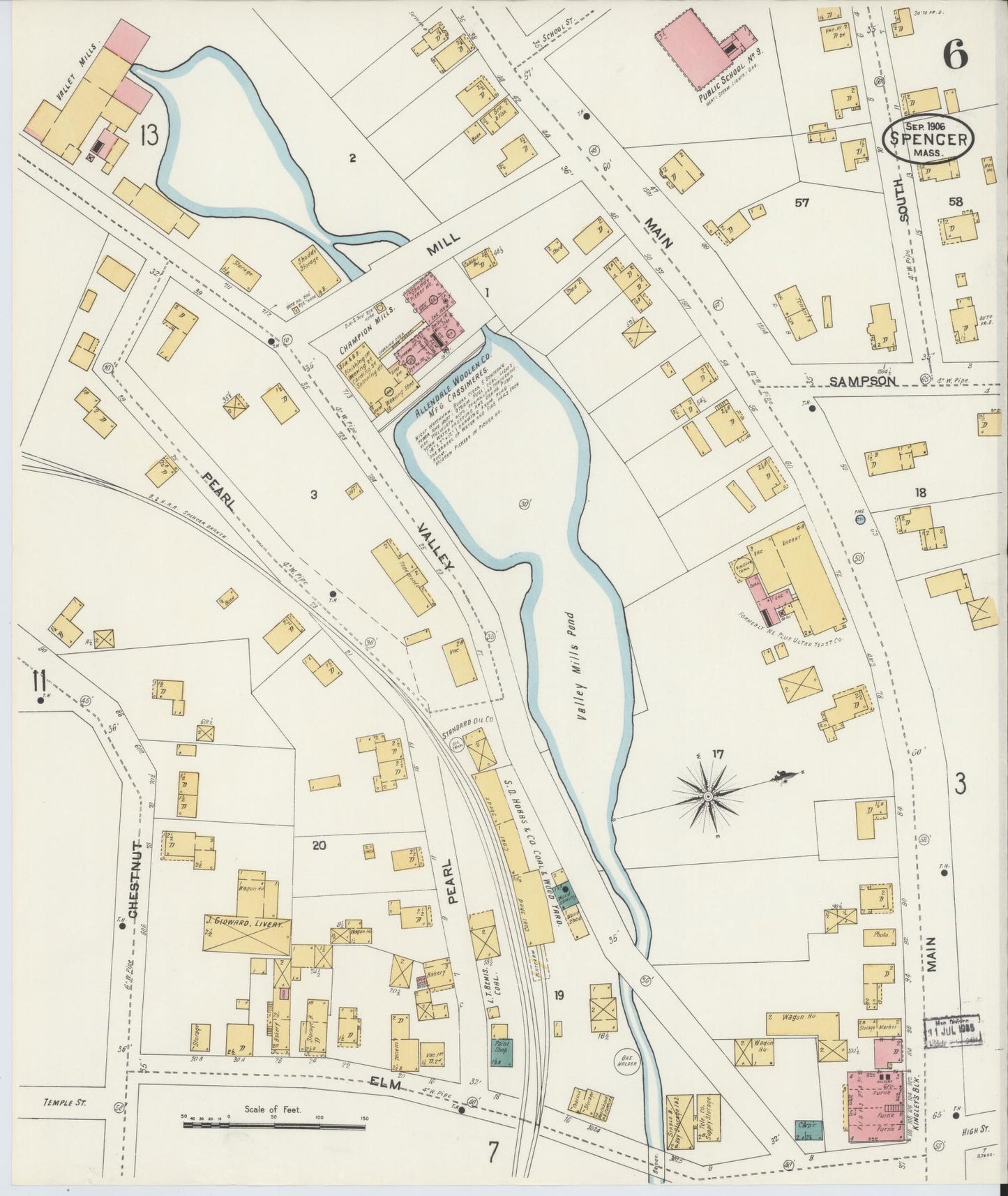 Sanborn Fire Insurance Map from Spencer, Worcester County, Massachusetts (1906), Sheet #0006 - Historic Sanborn Fire Insurance Map Print, vintage old map wall art, antique decor, genealogy gift, Massachusetts Massachusetts map