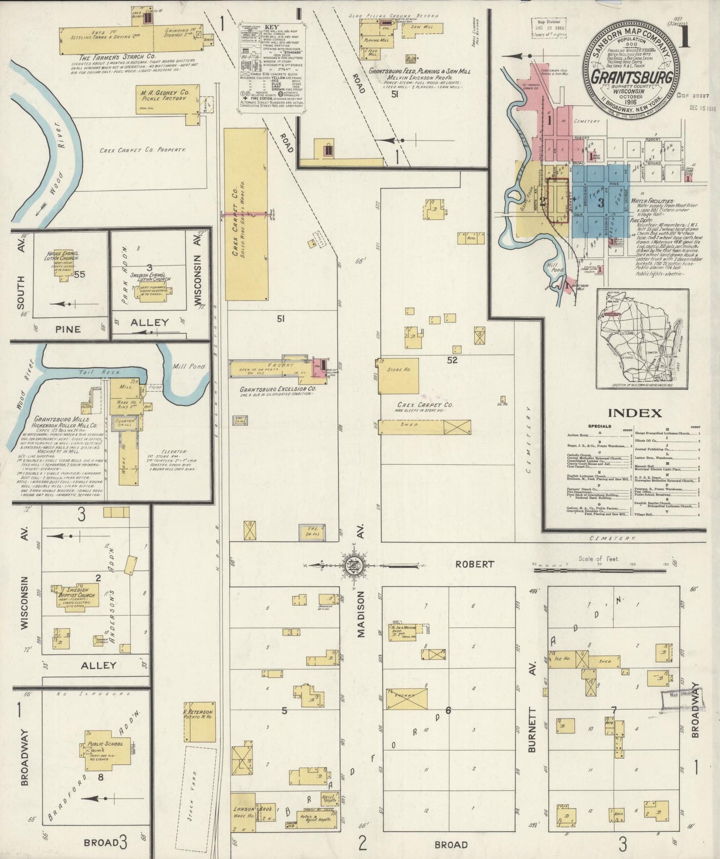 Sanborn Fire Insurance Map from Grantsburg, Burnett County, Wisconsin (1916), Sheet #0001 - Historic Sanborn Fire Insurance Map Print, vintage old map wall art, antique decor, genealogy gift, Wisconsin Wisconsin map