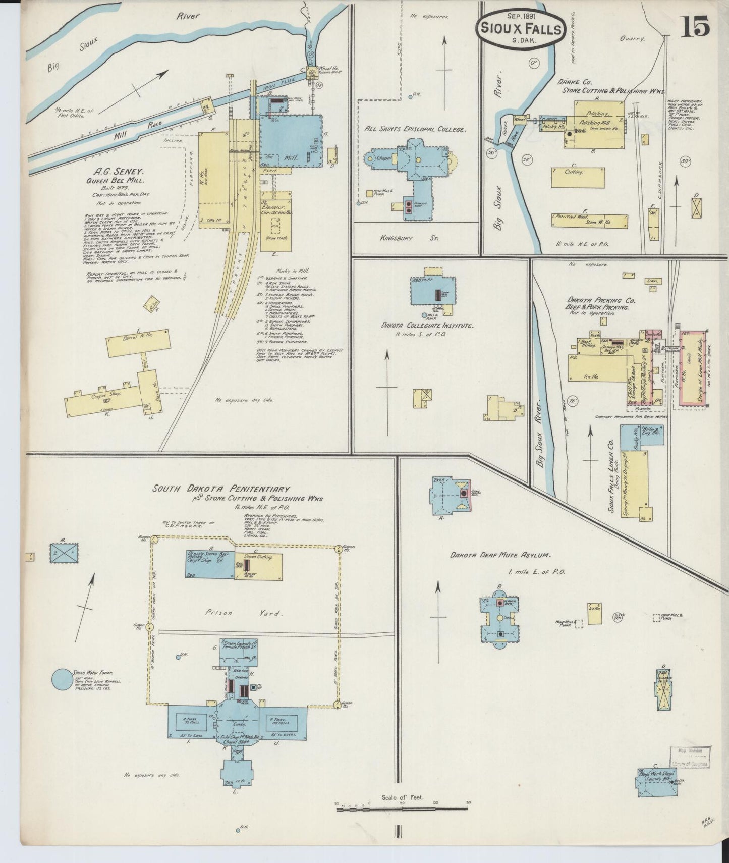 Sanborn Fire Insurance Map from Sioux Falls, Minnehaha County, South Dakota (1891), Sheet #0015 - Historic Sanborn Fire Insurance Map Print, vintage old map wall art, antique decor, genealogy gift, South Dakota South Dakota map