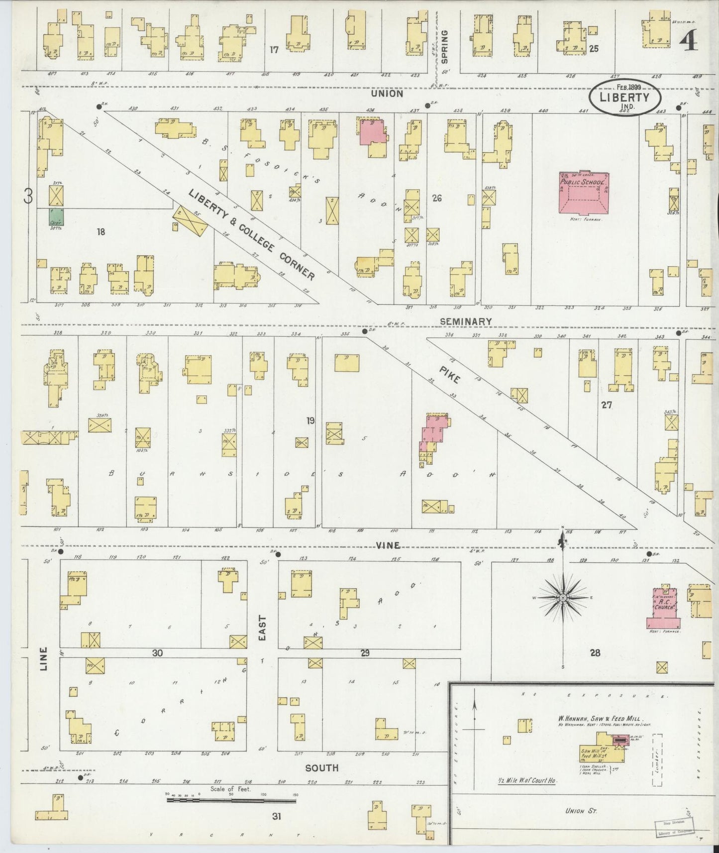 Sanborn Fire Insurance Map from Liberty, Union County, Indiana (1899), Sheet #0004 - Complete Map Set gallery image, historic Sanborn map, vintage wall art, Indiana Indiana