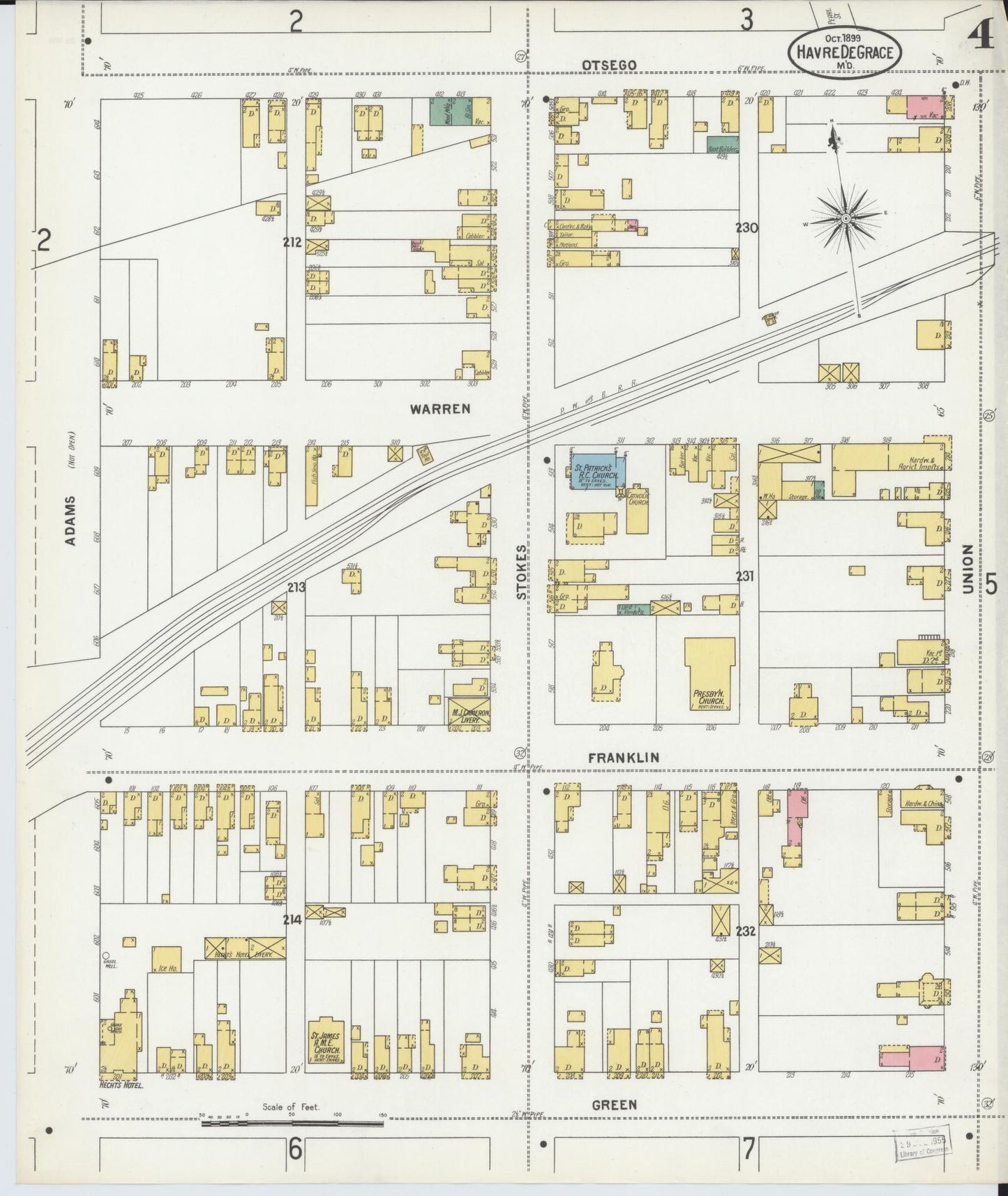 Sanborn Fire Insurance Map from Havre De Grace, Harford County, Maryland (1899), Sheet #0004 - Historic Sanborn Fire Insurance Map Print, vintage old map wall art