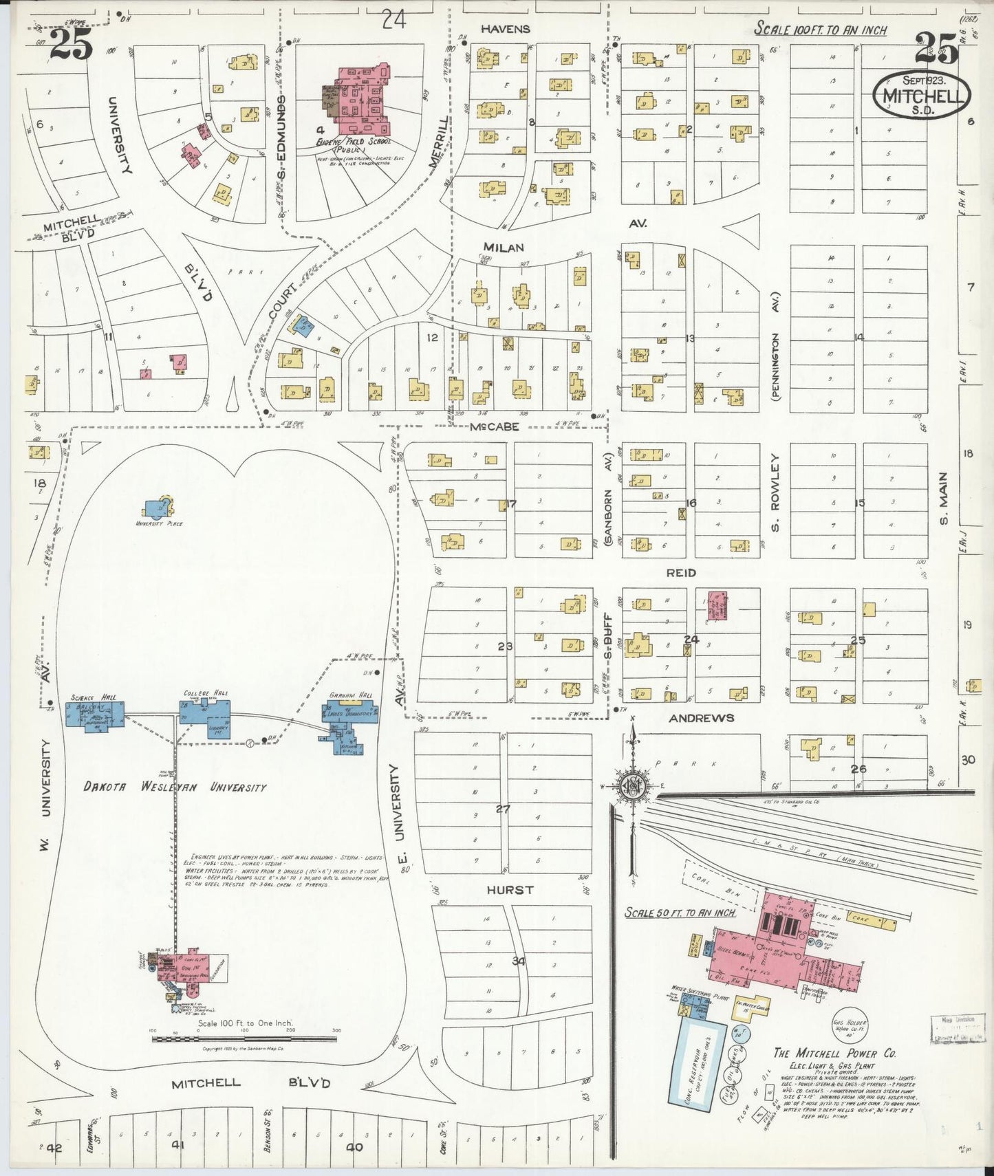 Sanborn Fire Insurance Map from Mitchell, Davison County, South Dakota (1923), Sheet #0025 - Complete Map Set gallery image, historic Sanborn map, vintage wall art, South Dakota South Dakota