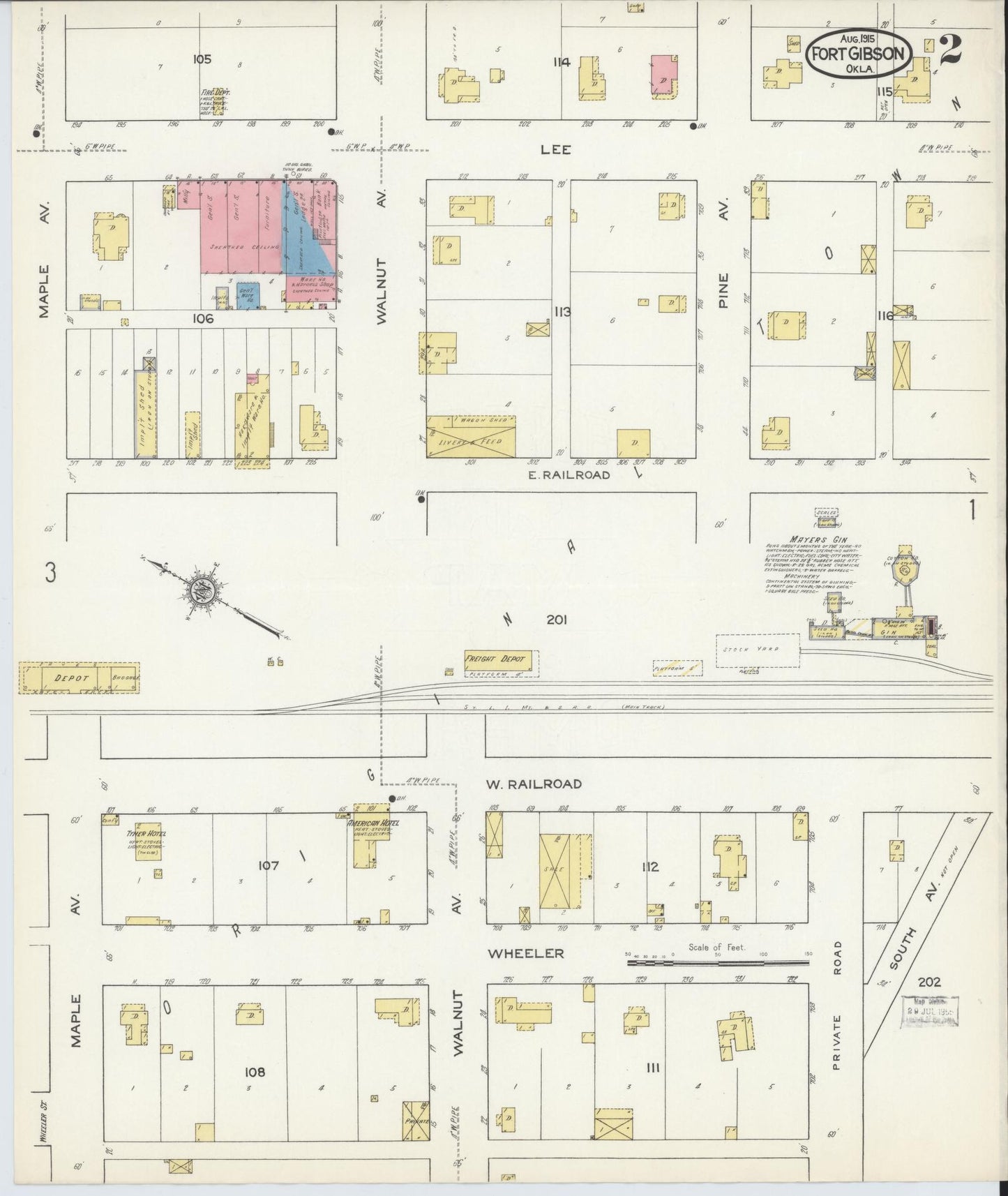 Sanborn Fire Insurance Map from Fort Gibson, Muskogee County, Oklahoma (1915), Sheet #0002 - Historic Sanborn Fire Insurance Map Print, vintage old map wall art, antique decor, genealogy gift, Oklahoma Oklahoma map