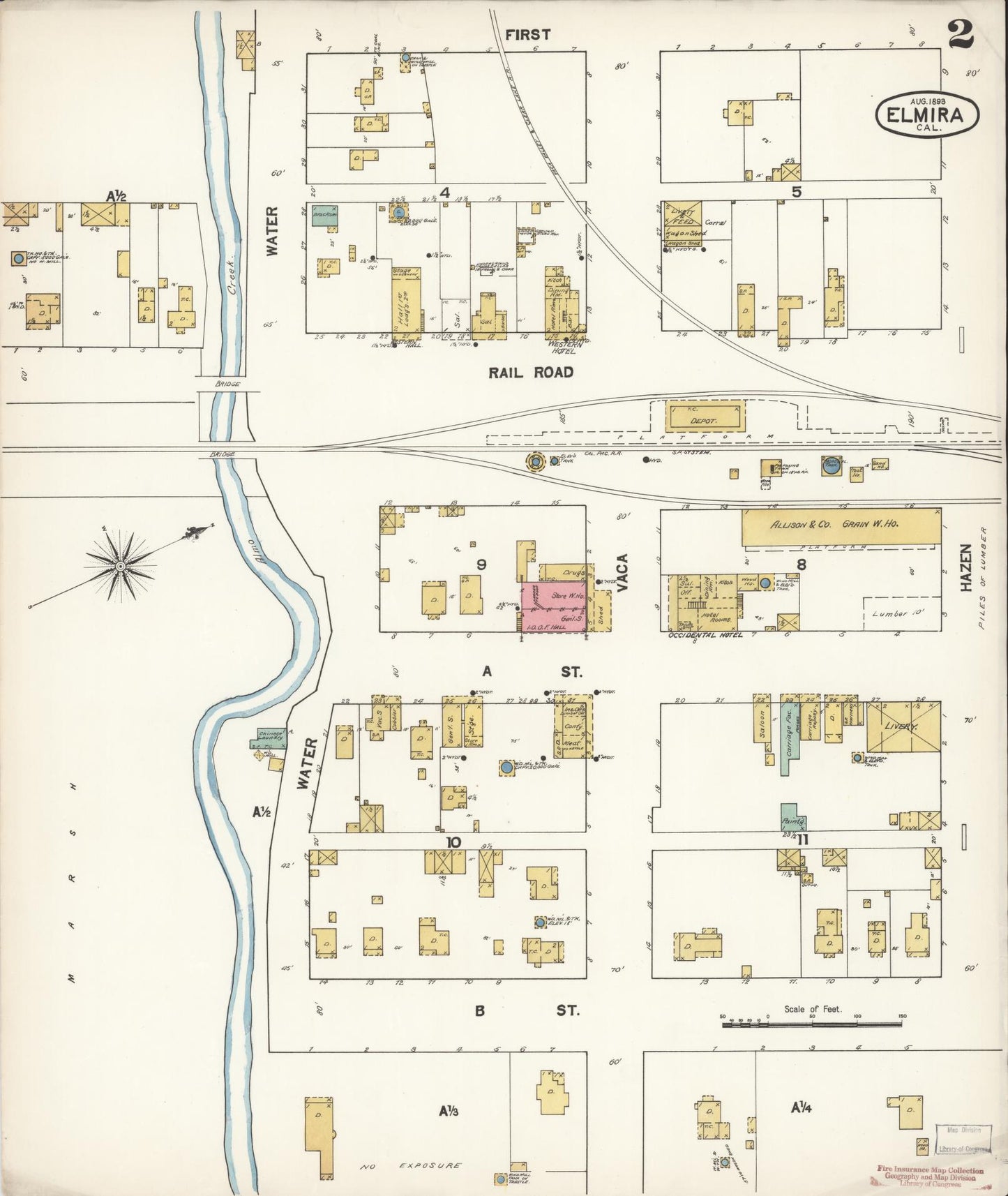 Sanborn Fire Insurance Map from Elmira, Solano County, California (1893), Sheet #0002 - Complete Map Set gallery image, historic Sanborn map, vintage wall art, California California
