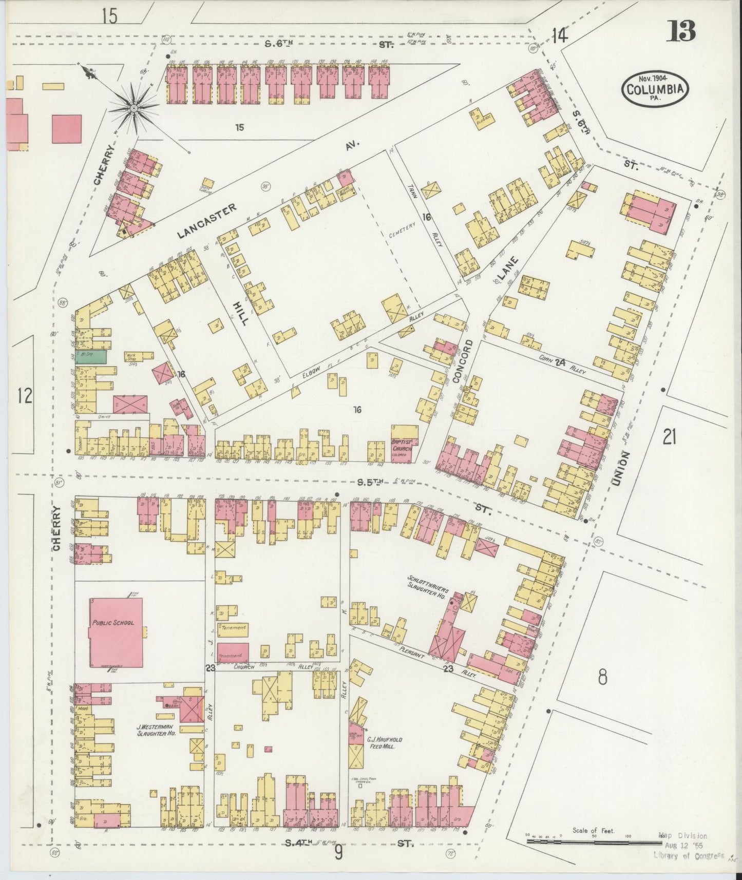 Sanborn Fire Insurance Map from Columbia, Lancaster County, Pennsylvania (1904), Sheet #0013 - Historic Sanborn Fire Insurance Map Print, vintage old map wall art, antique decor, genealogy gift, Pennsylvania Pennsylvania map
